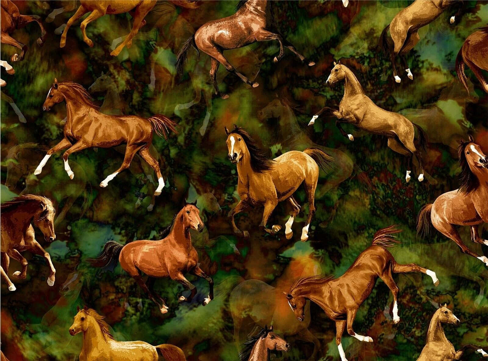 isang larawan ng mga kabayong tumatakbo sa isang bukir Wallpaper