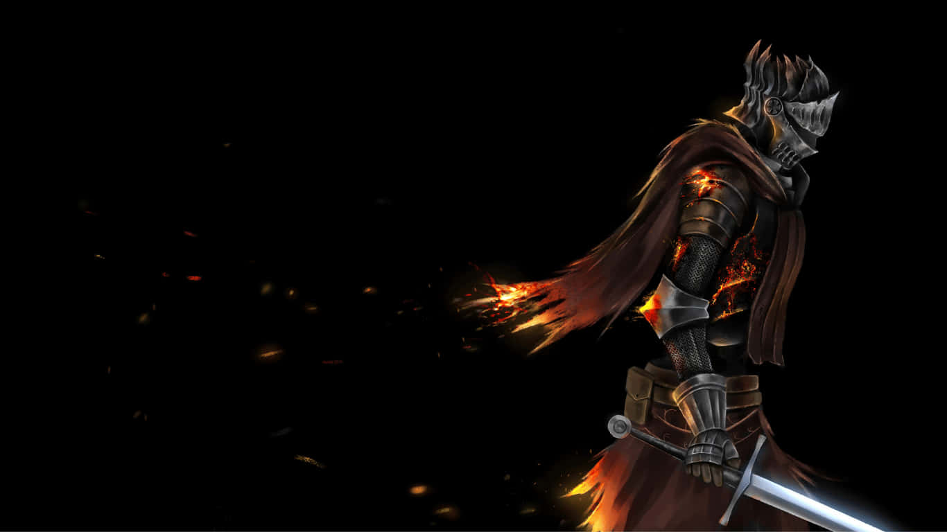 isang madilim na kabalyero na may espada at apoy Wallpaper