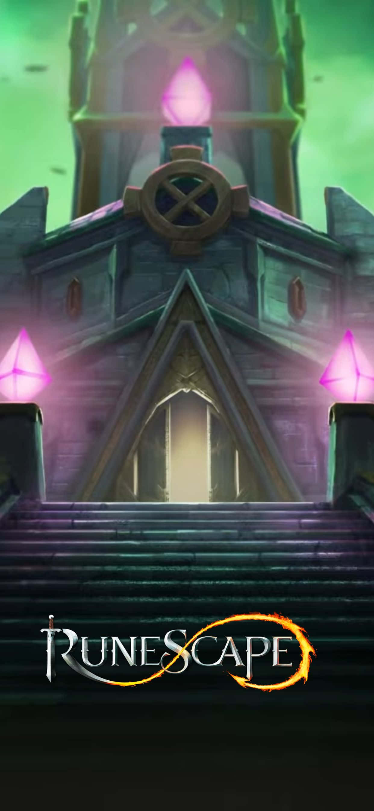 Isang magandang asul na langit sa larong Runescape, nakita mula sa isang iPhone XS Max Wallpaper