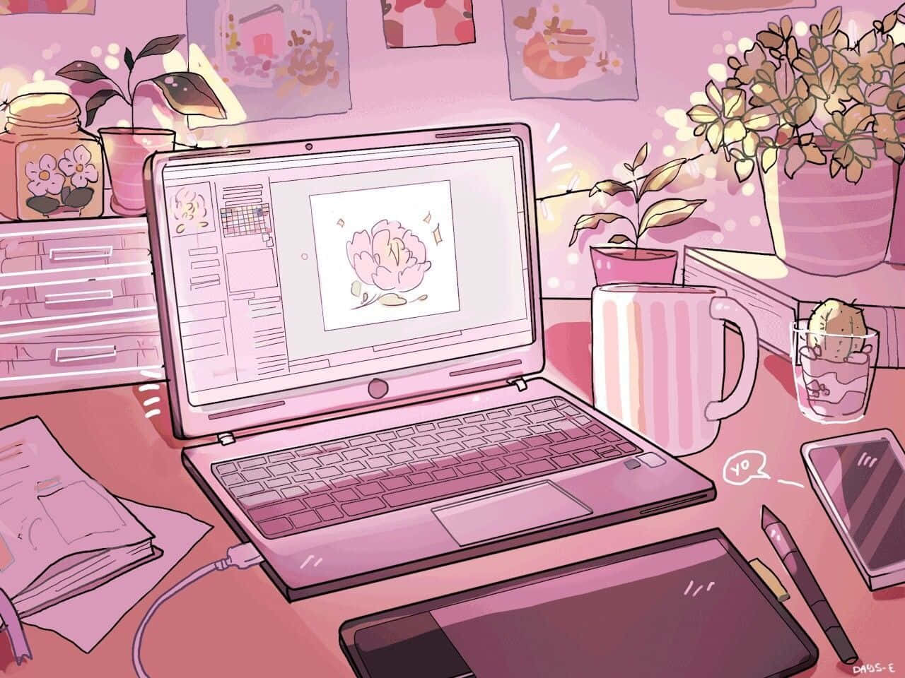 Isang magandang malambot na aesthetic na tanawin na may kulay rosas na kalangitan sa paglubog ng araw Wallpaper