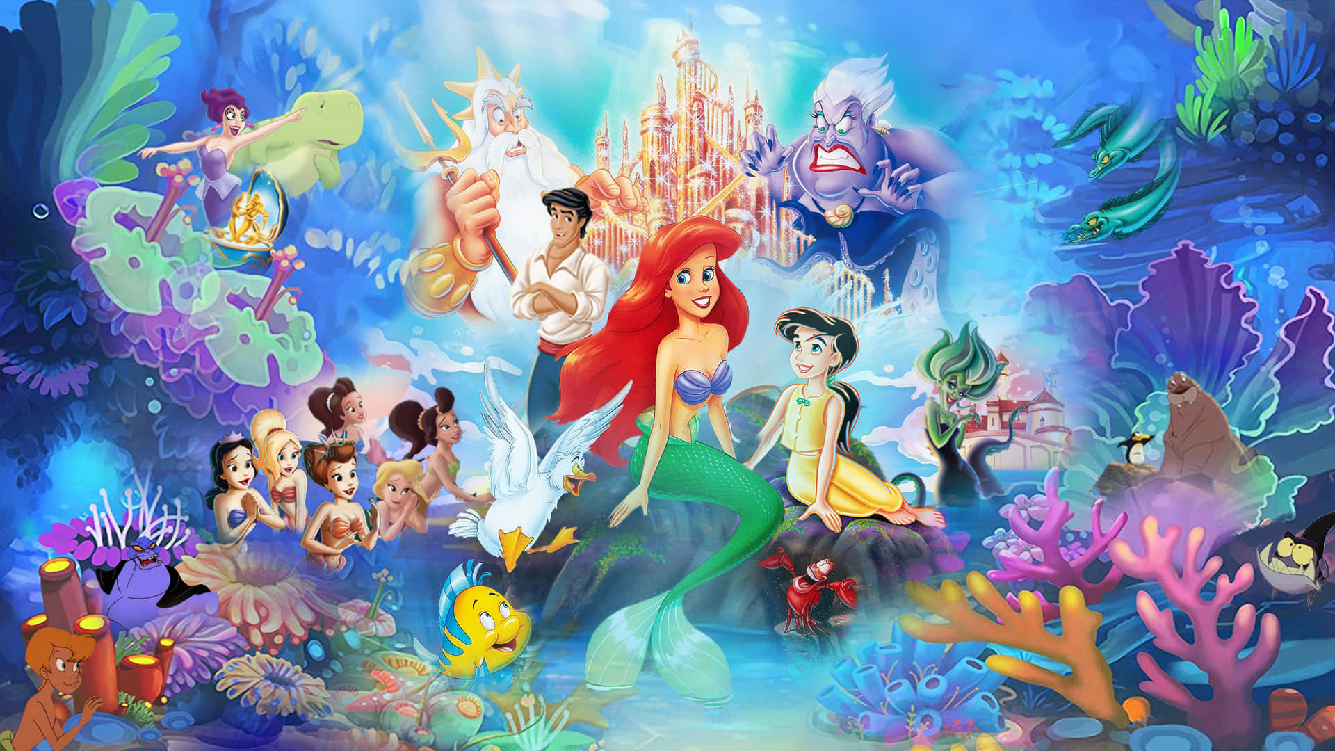Isang magandang sirena na lumalangoy sa tahimik na karagatan Wallpaper