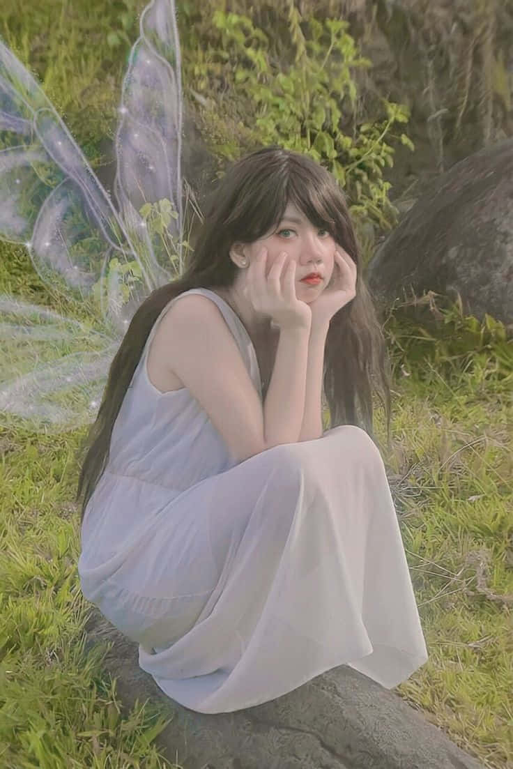 Isang Mahiwagang Diwata na Lumilipad sa Gitna ng mga Bluebell Wallpaper