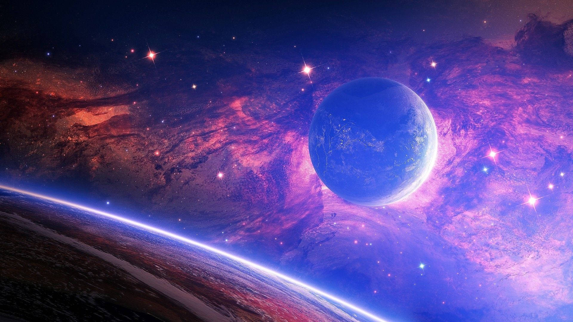 Isang Mahiwagang Planeta sa Makulay na Kalawakan Wallpaper