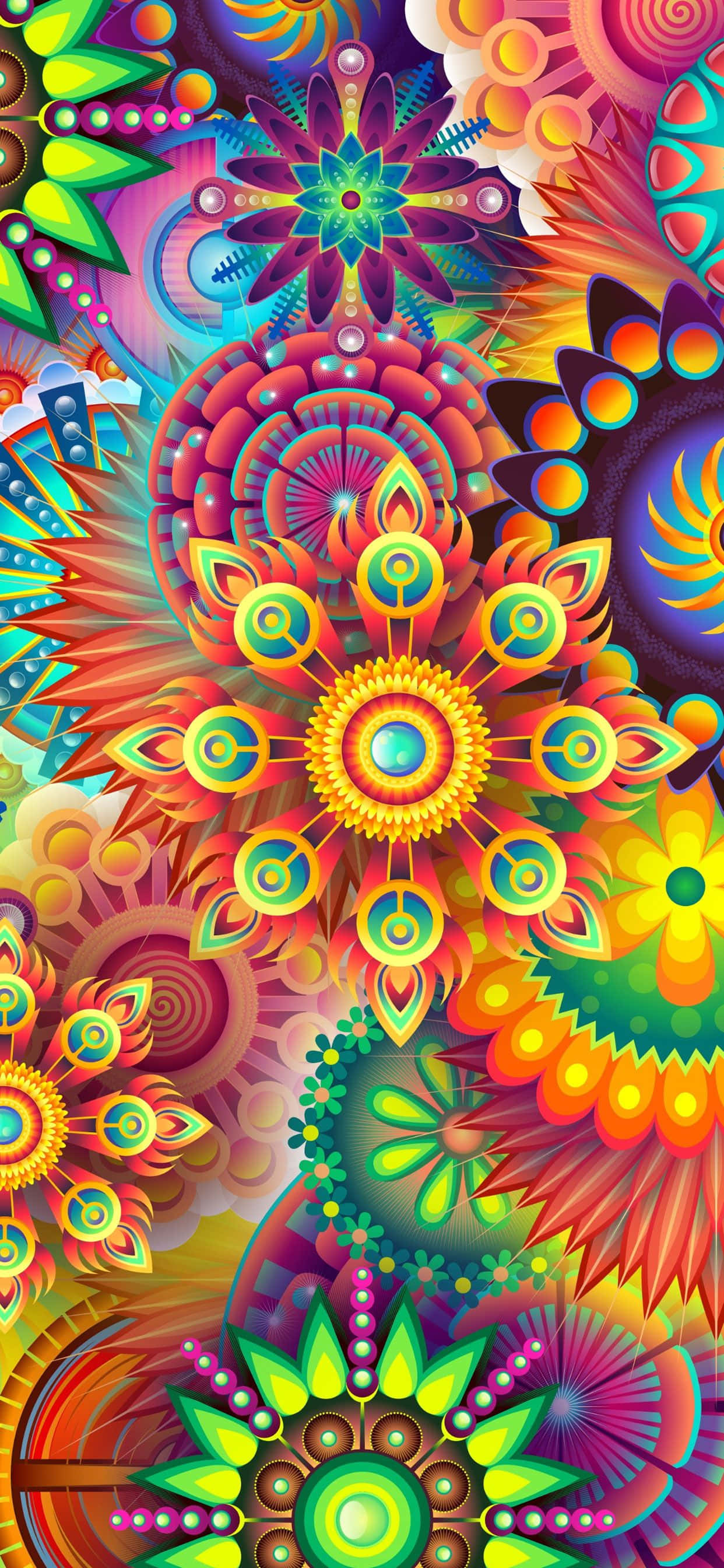 isang makulay na abstract pattern na may maraming makulay na bulaklak Wallpaper