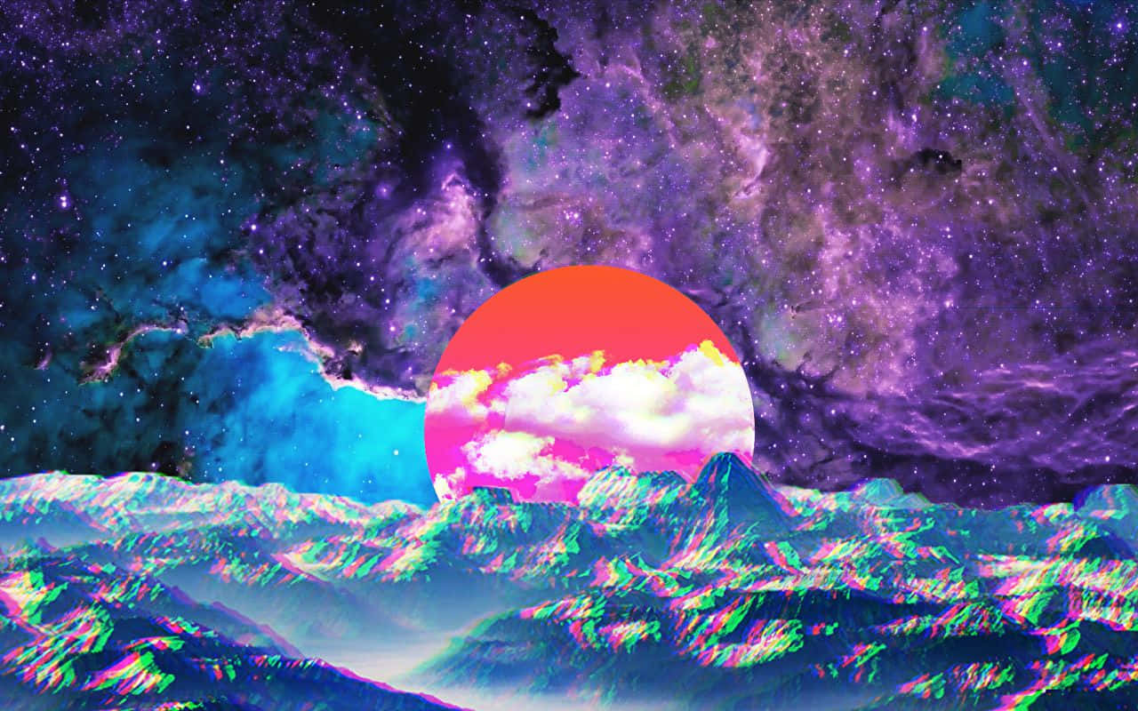 isang makulay na psychedelic na imahe ng araw at ulap Wallpaper