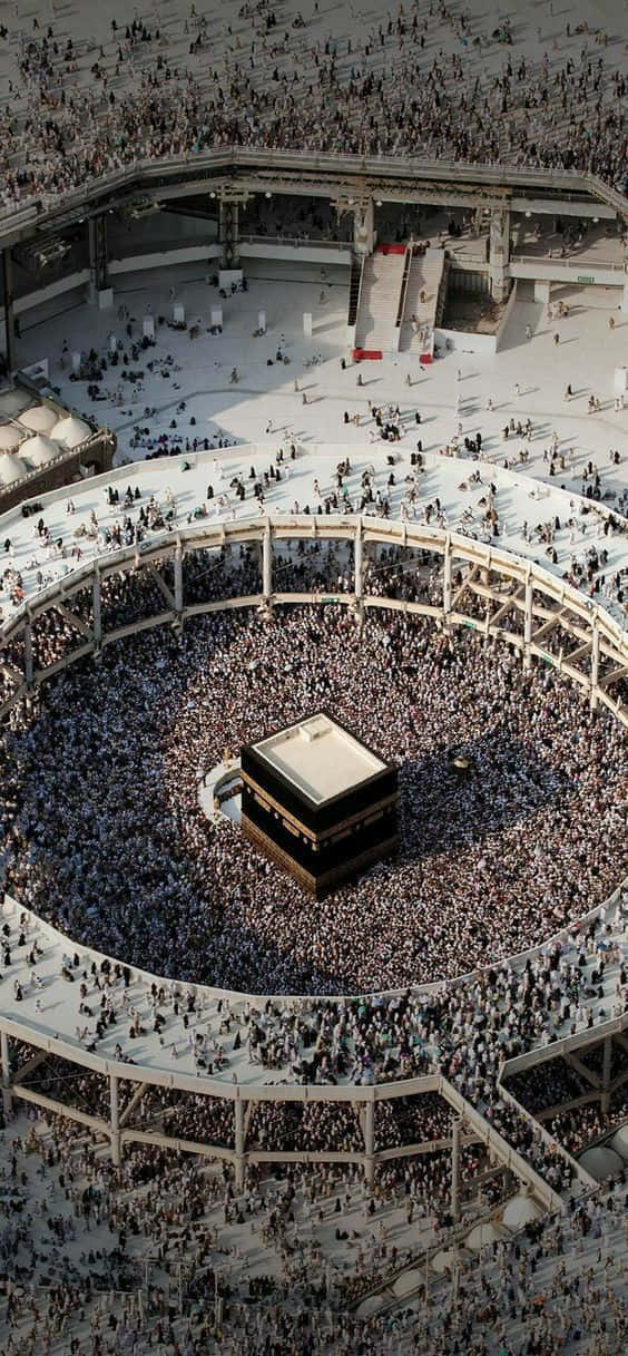 isang malaking pulutong ng mga tao ay nagtipon sa palibot ng kaaba Wallpaper