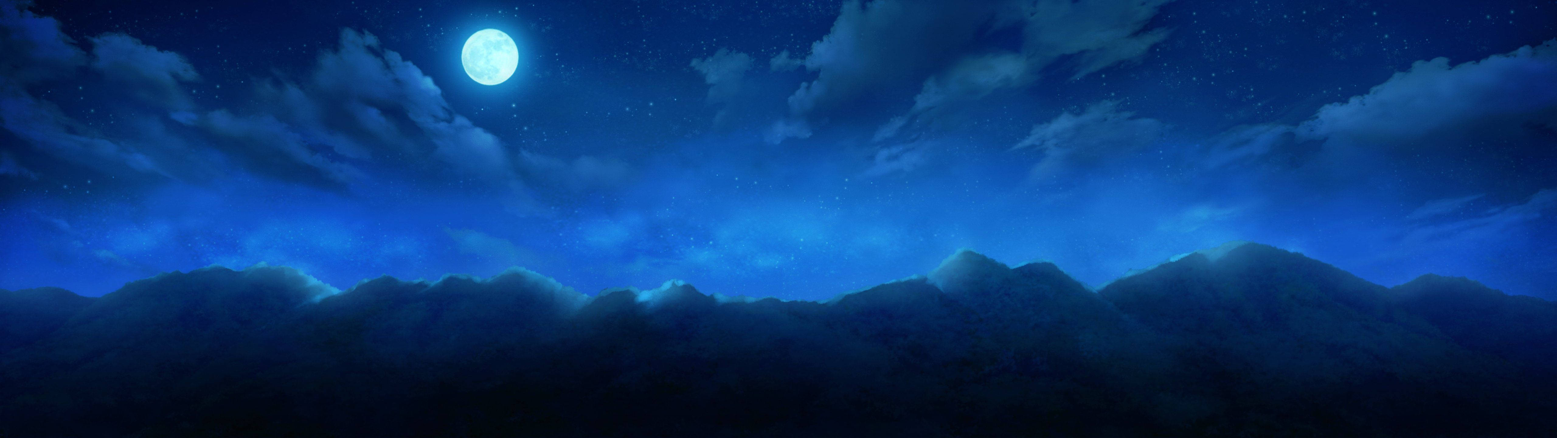 Isang maliwanag na buwan na sumisikat sa asul na langit sa gabi Wallpaper