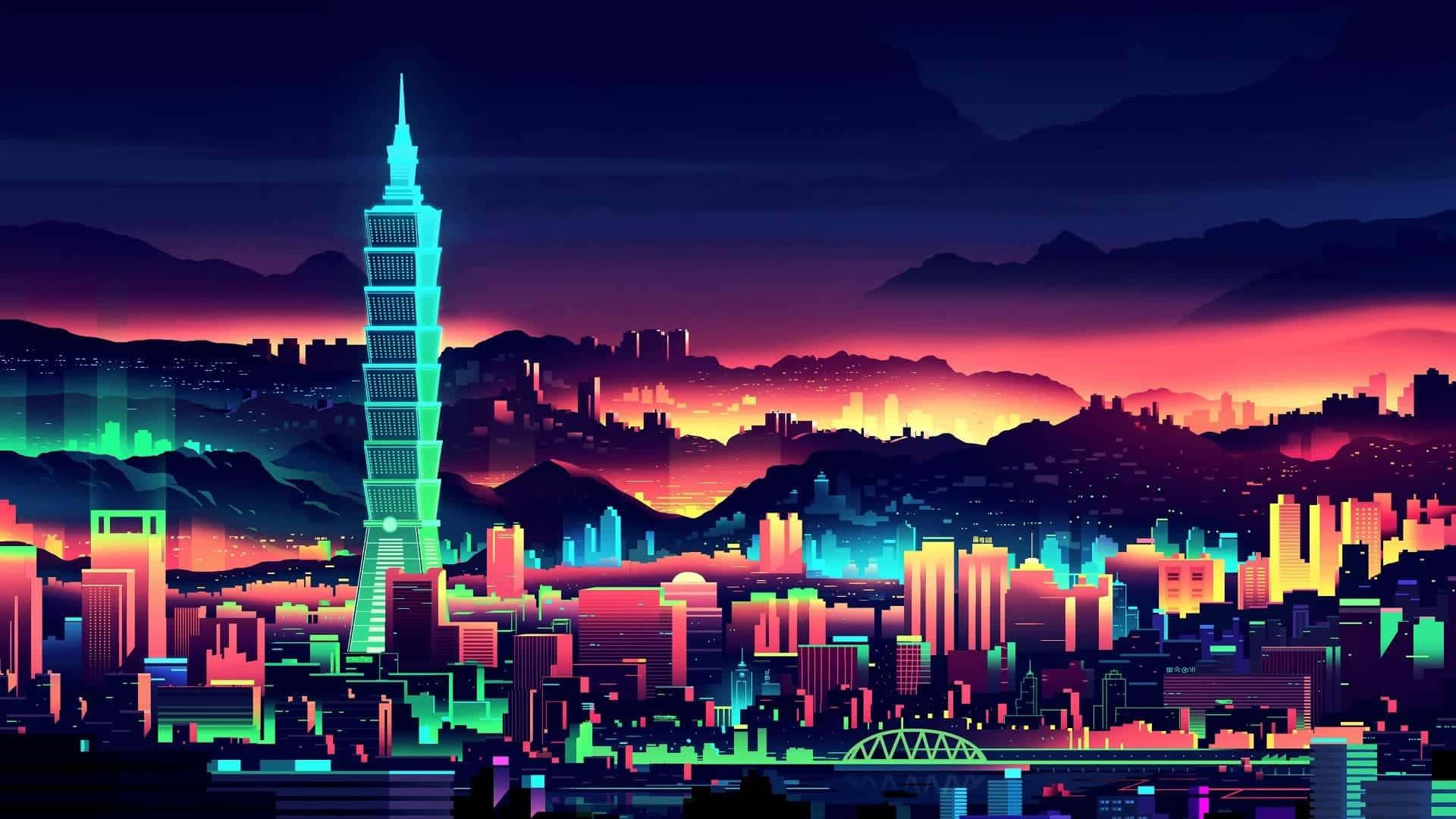 Isang maliwanag na futuristic na tanawin ng lungsod Wallpaper