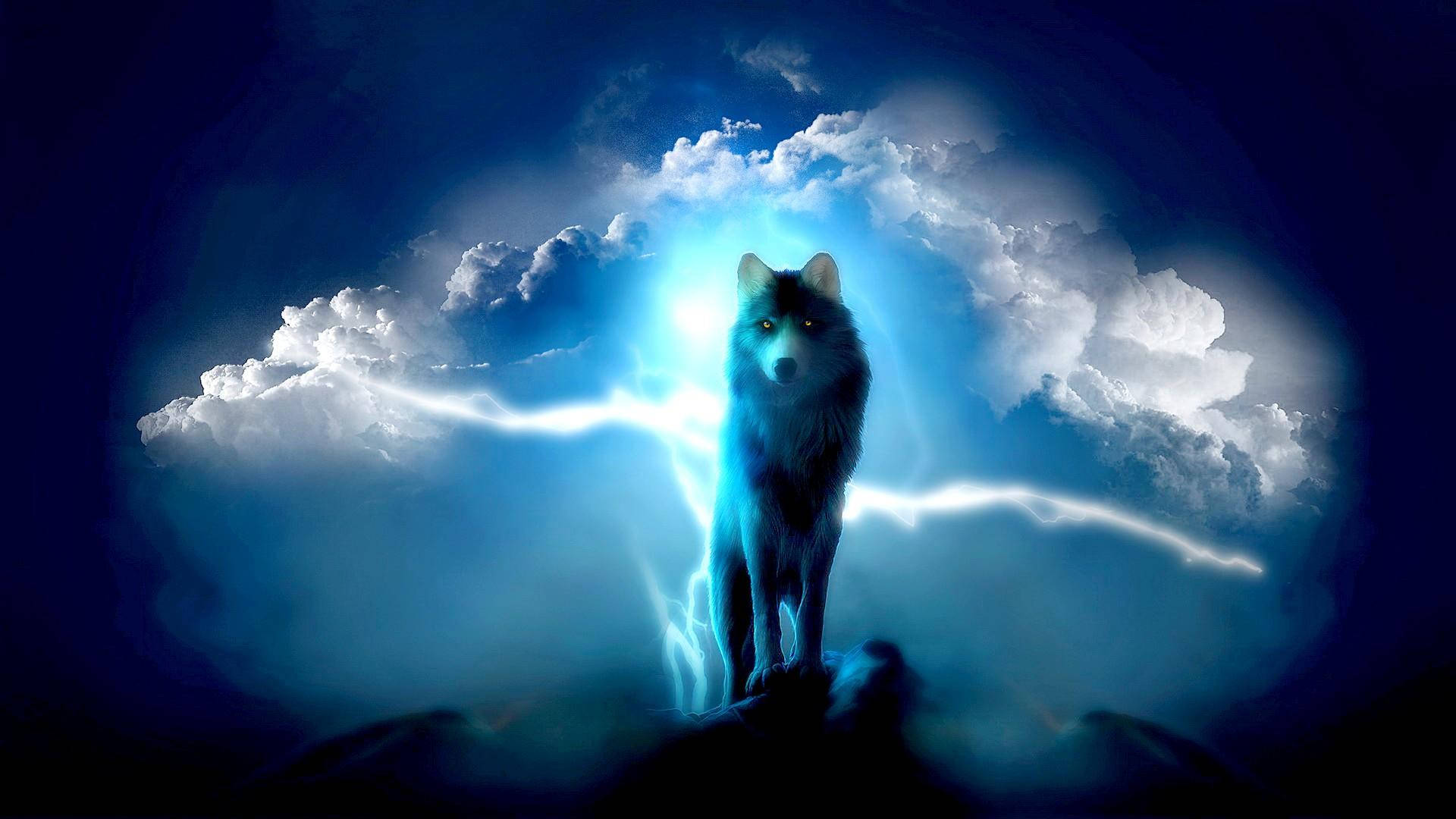 Isang maringal na asul na lobo ang nakatitig sa tiwangwang na tanawin Wallpaper