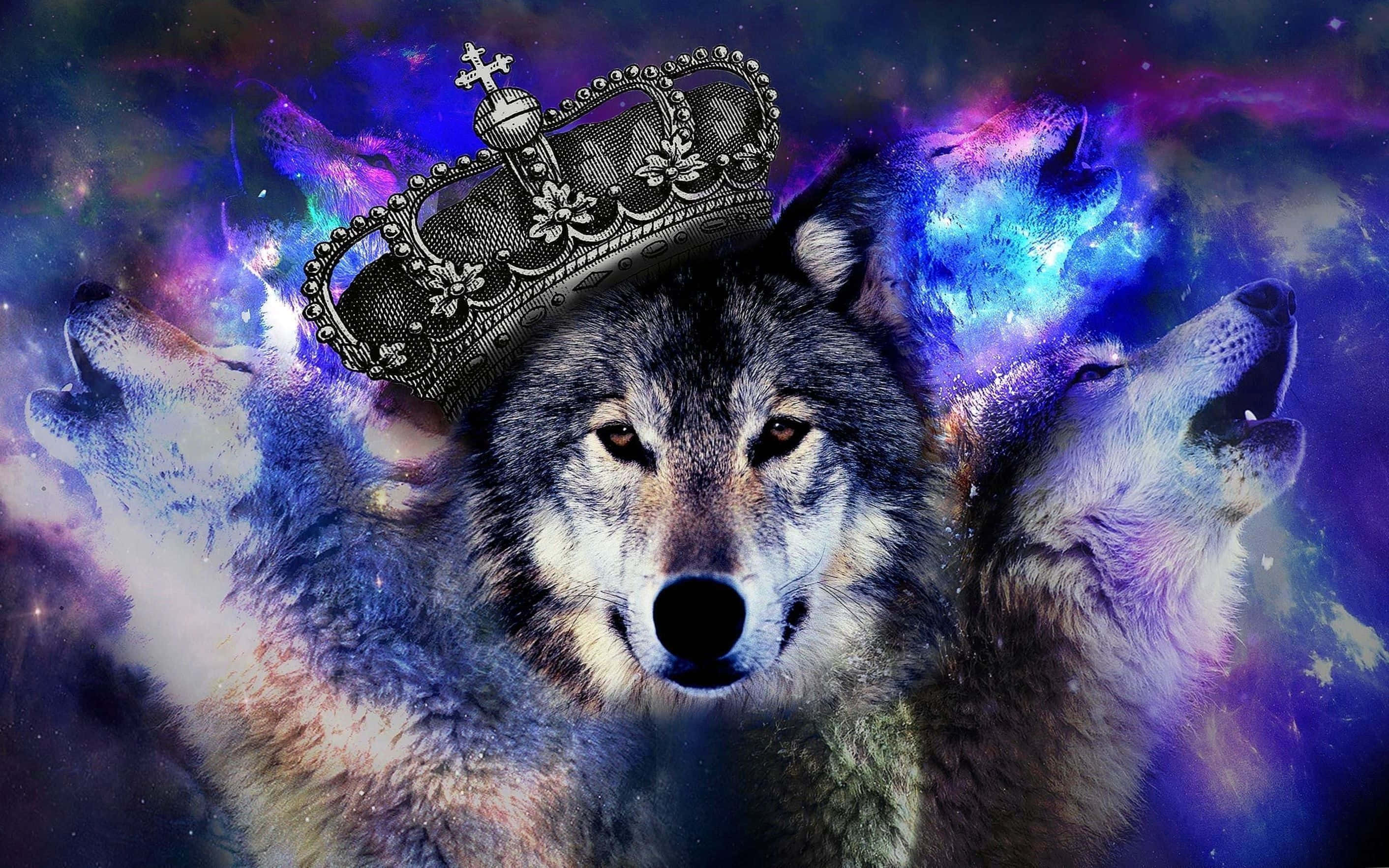 Isang maringal na puting lobo na nakaupo sa tuktok ng bundok Wallpaper