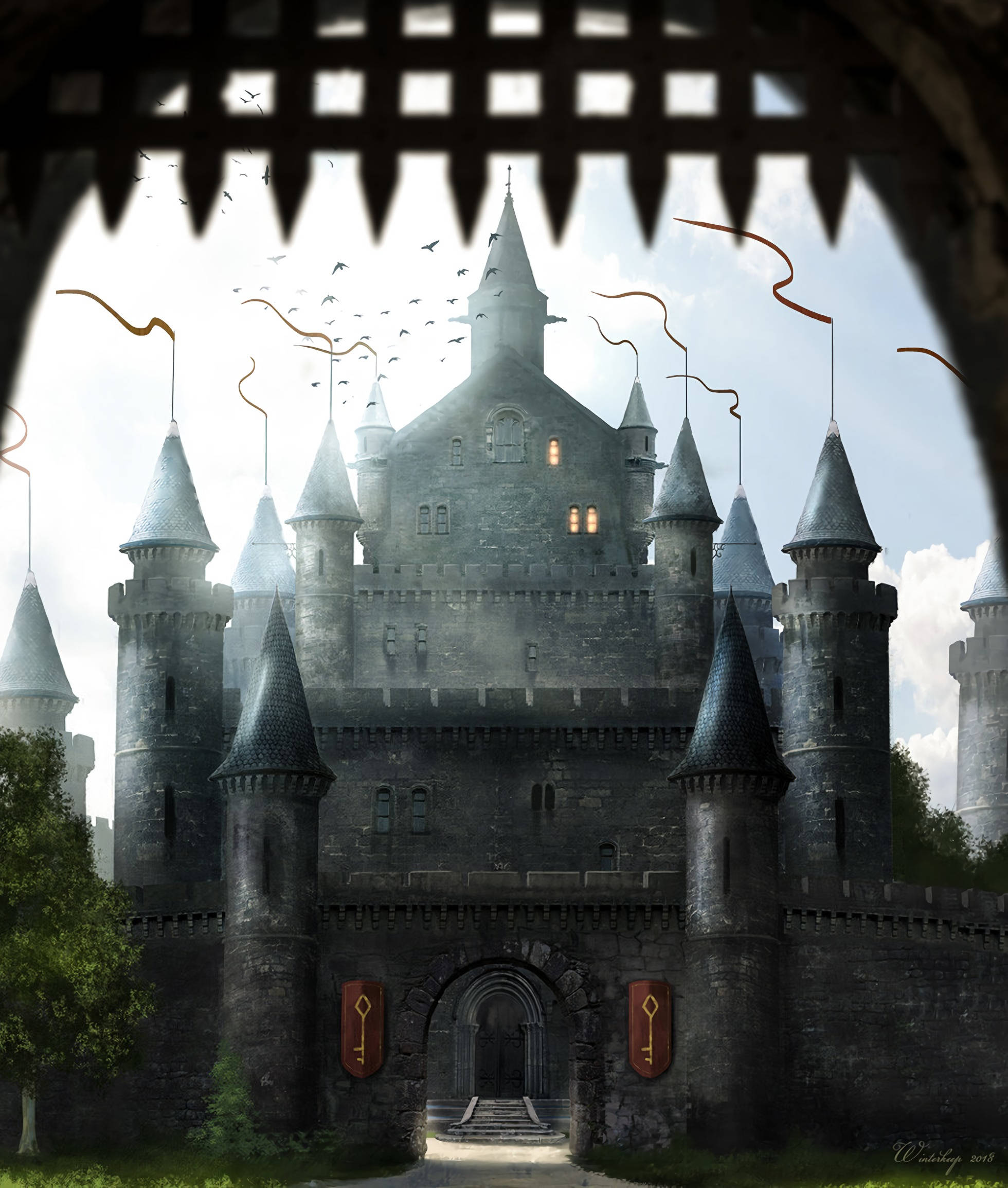 Isang maringal na tanawin ng isang Medieval Castle Fortress Wallpaper