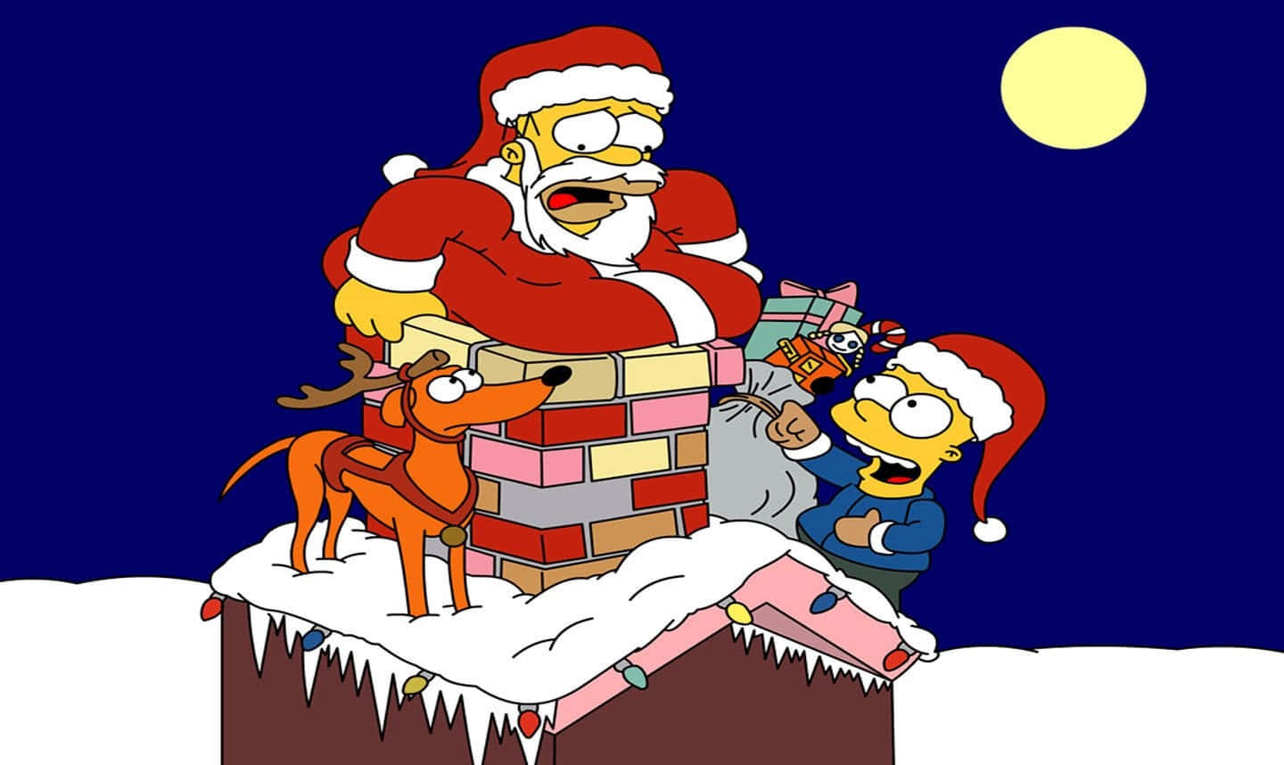 Isang Masayang Santa na Nakasakay sa Umaatungal na T-Rex sa Niyebeng Tagpuan ng Pasko Wallpaper