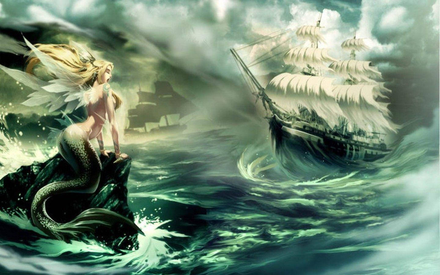 Isang matapang na sirena ang nagligtas sa isang barkong sinalanta ng bagyo. Wallpaper