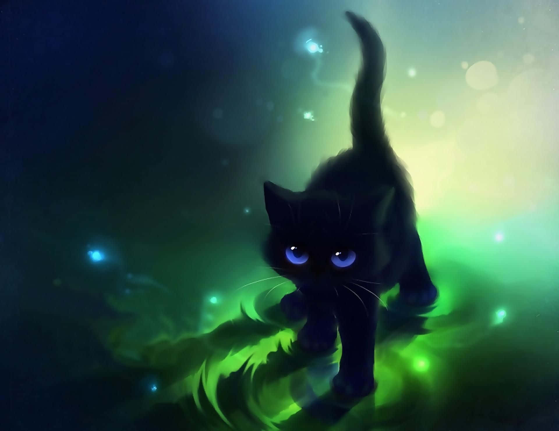Isang Mausisang Anime na Pusa na Lumulukso sa Hangin Wallpaper