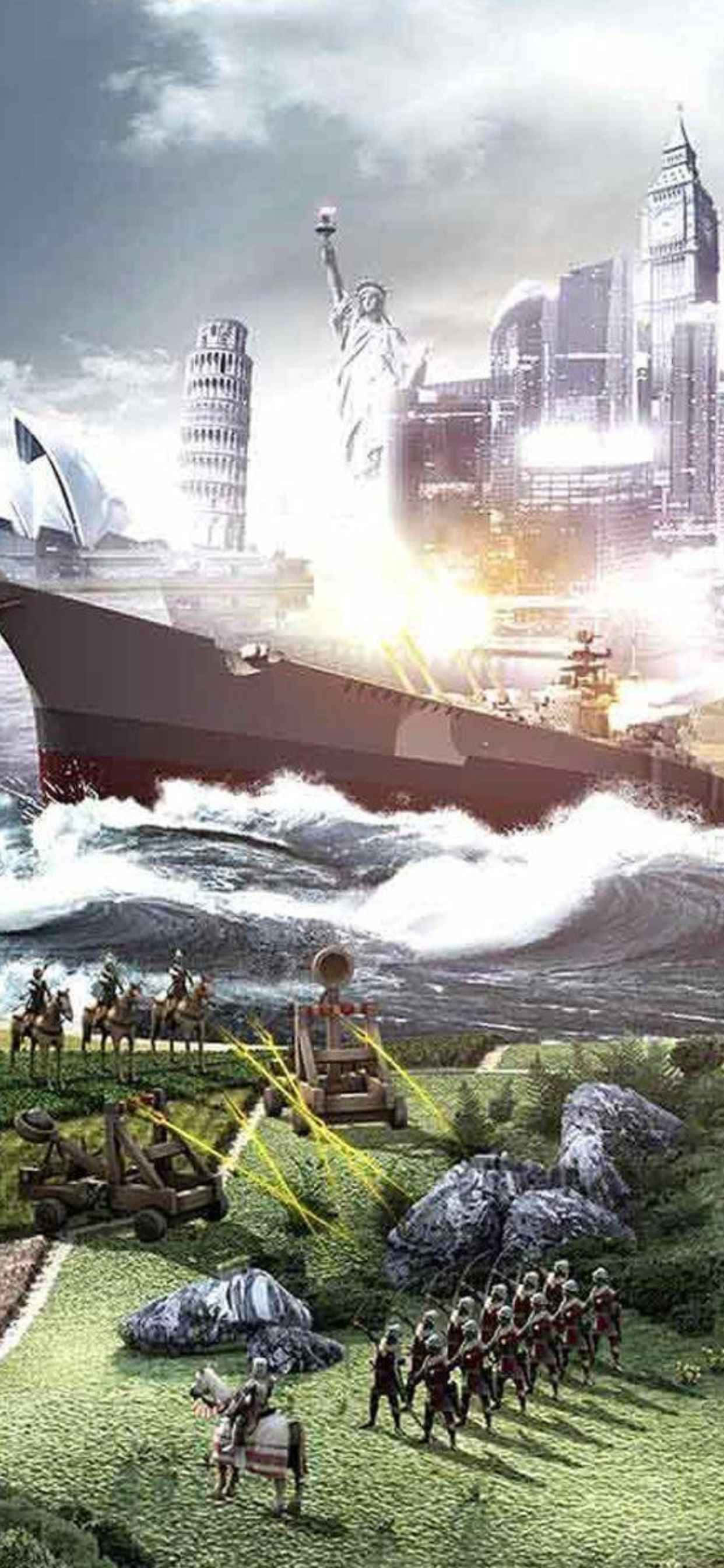 isang military ship ay nasa tubig kasama ng mga sundalo Wallpaper