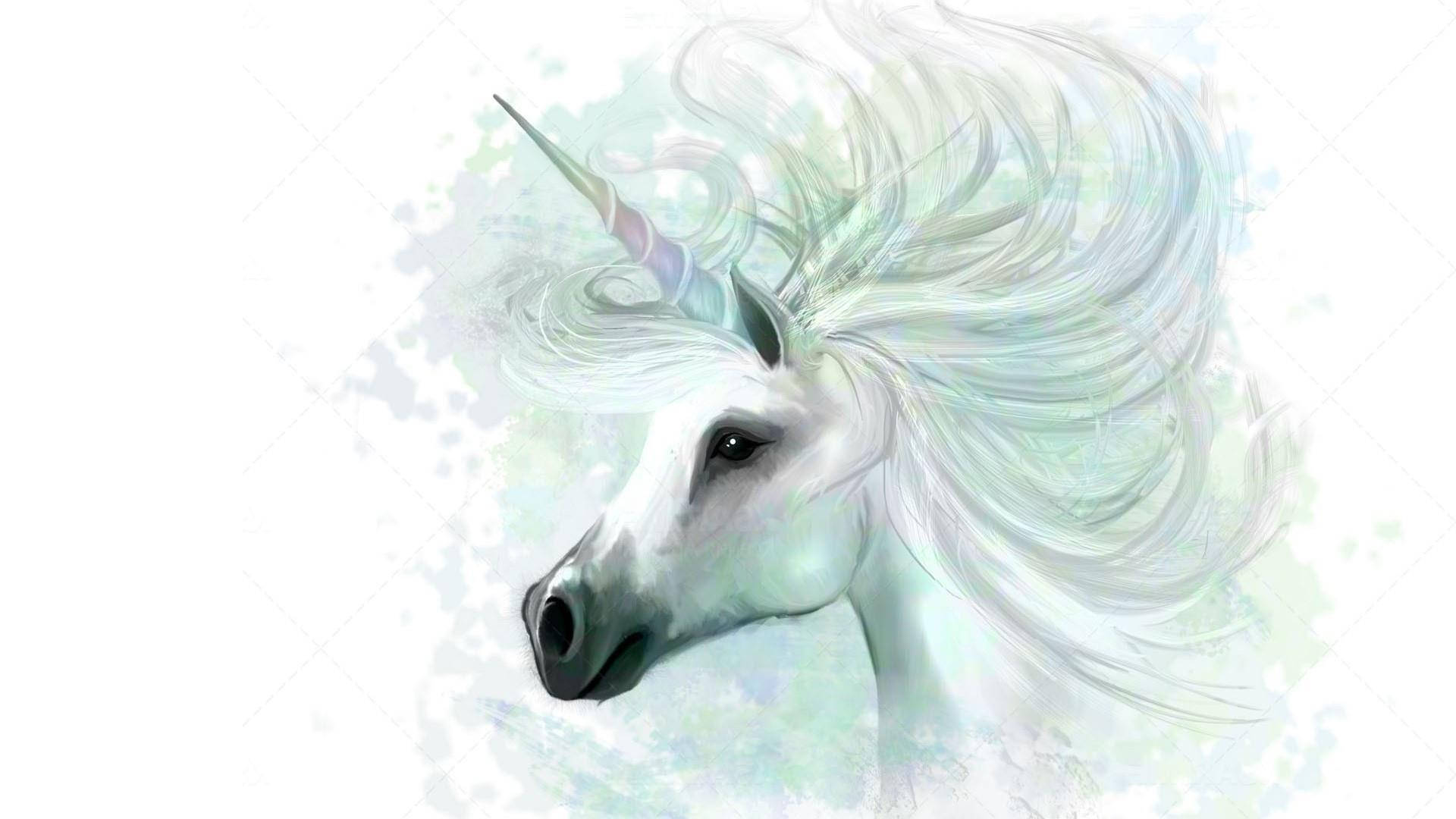 Isang mistikal na puting unicorn laban sa asul na langit Wallpaper