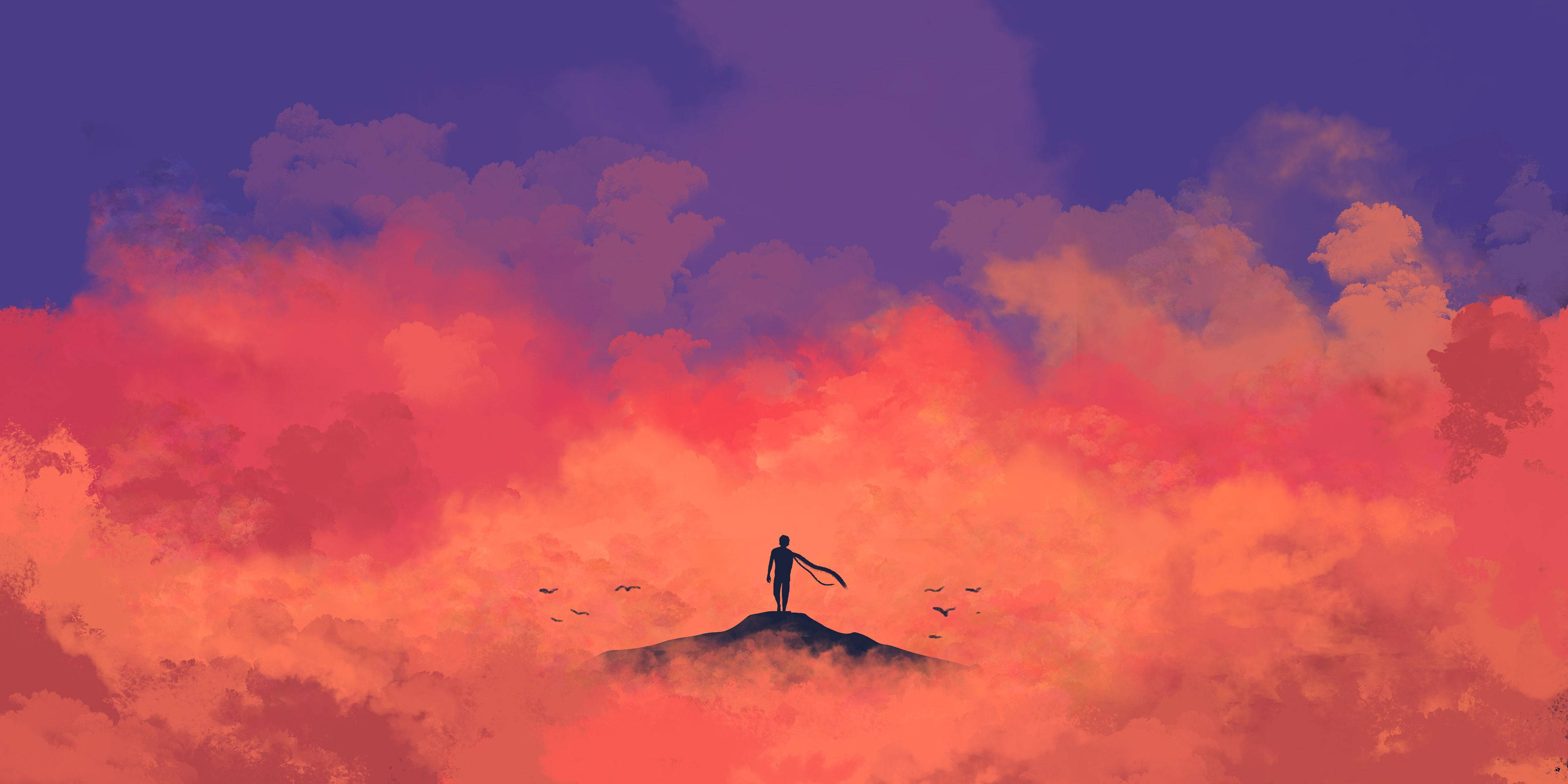 Isang nag-iisang pigura sa isang mapayapang tanawin Wallpaper