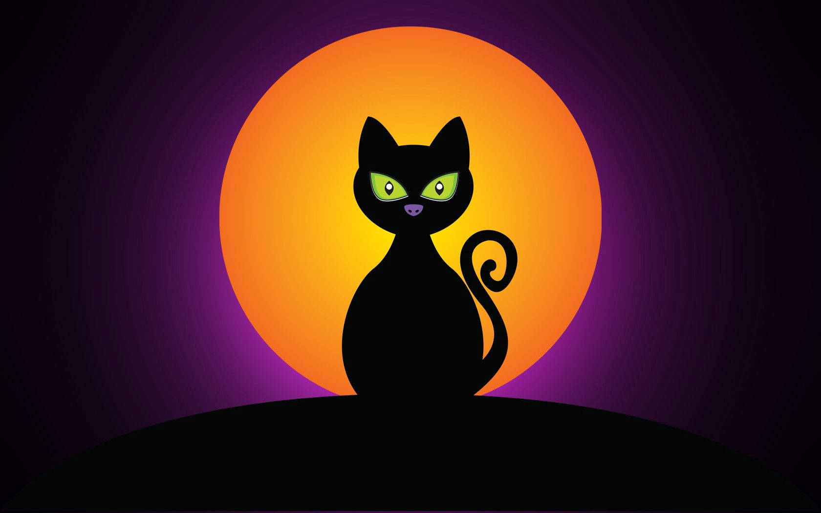 Isang nakakatakot na itim na pusa at isang misteryosong buwan ng Halloween Wallpaper