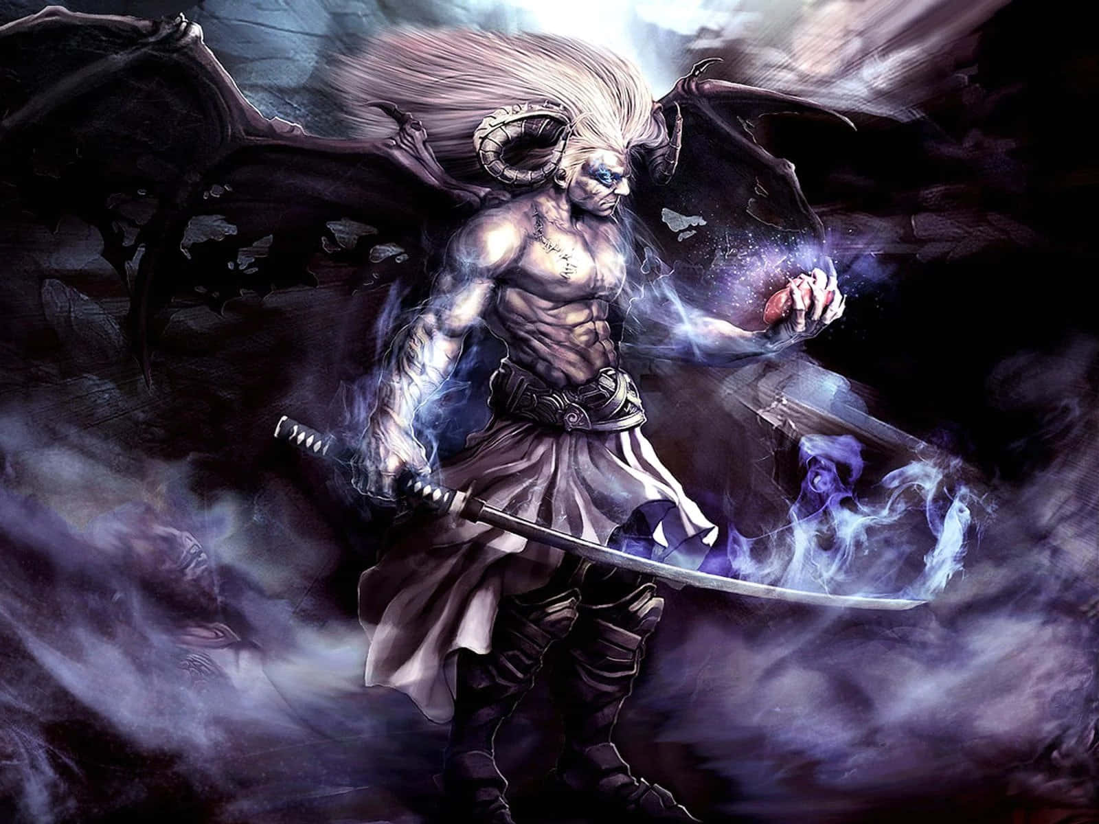 Isang nakakatakot na anime na demonyong nagtatago sa dilim. Wallpaper