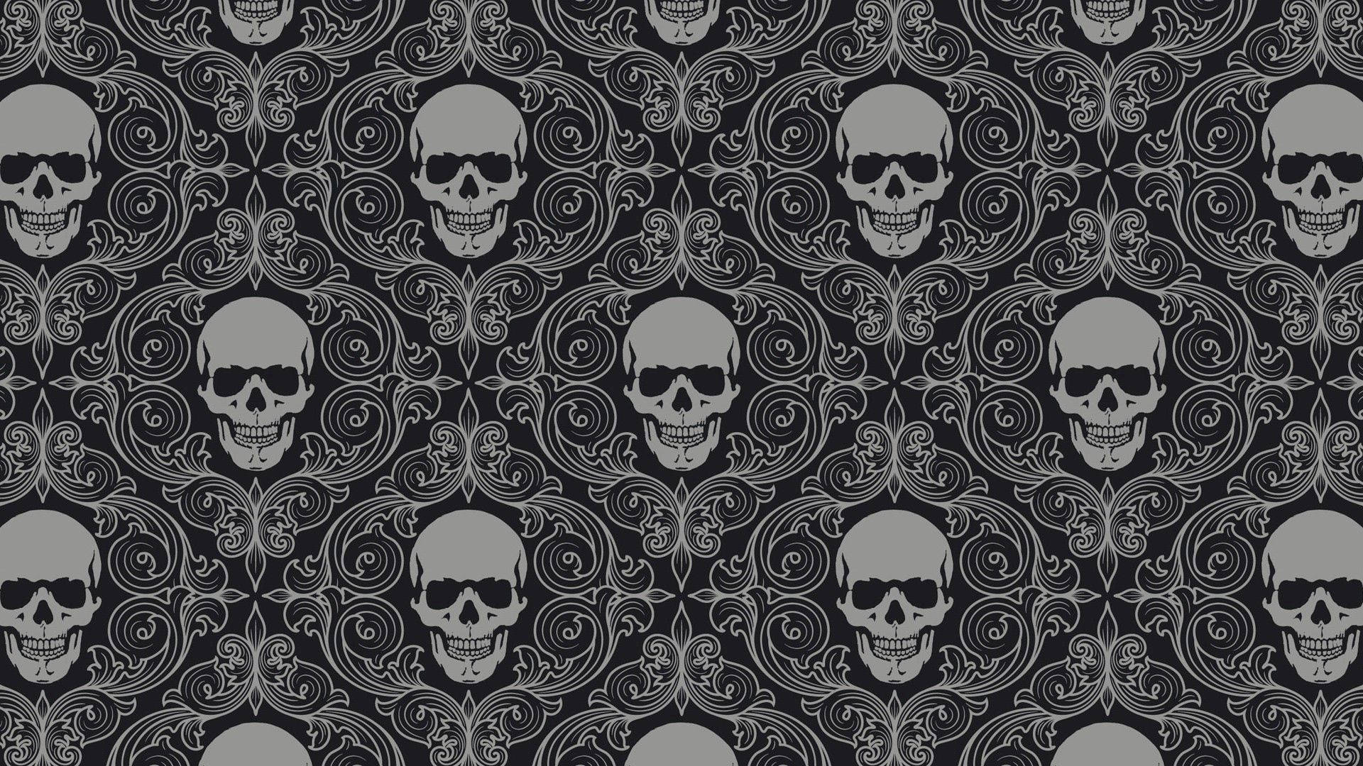 Isang Nakakatakot na Pattern ng Bungo para sa Madilim na Halloween Wallpaper