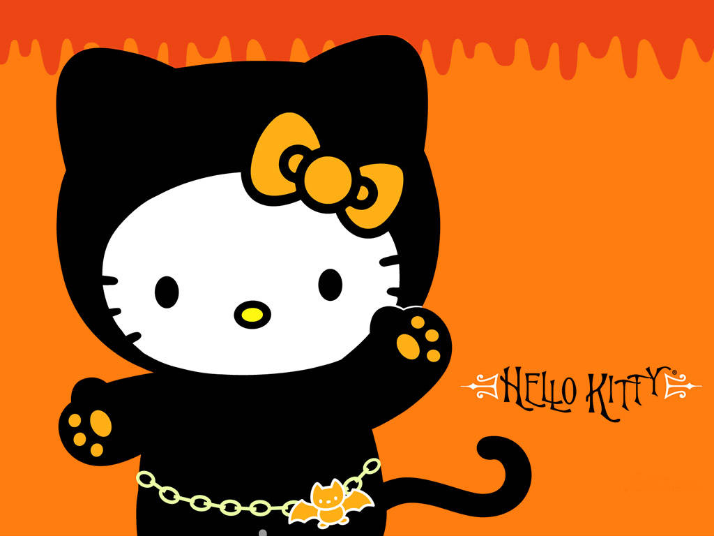 Isang Nakakatuwang Pakikipagsosyal ni Hello Kitty sa Halloween Wallpaper