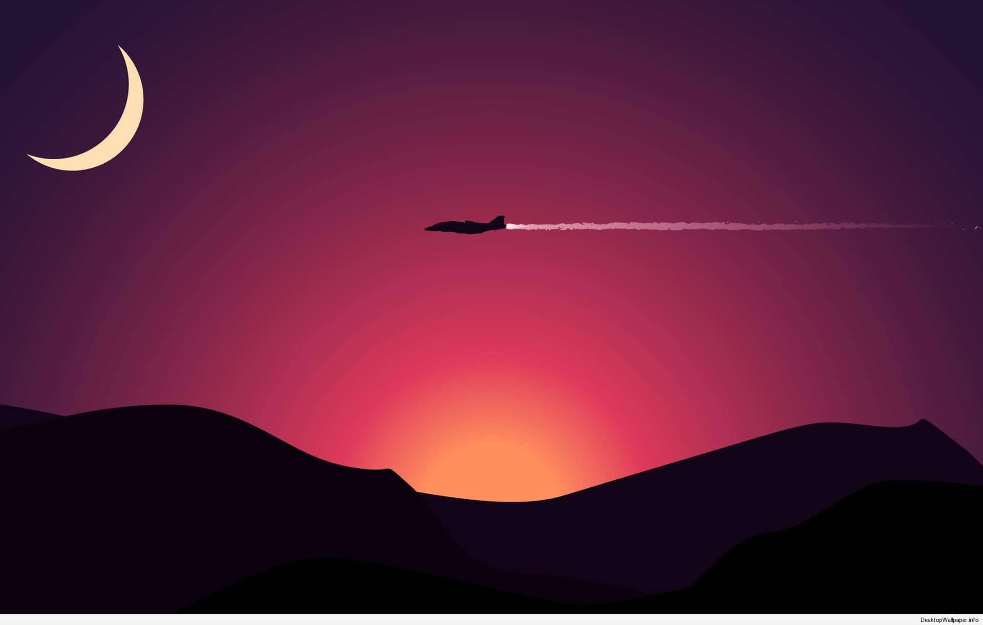 Isang Paglipad sa Gabi - Isang Minimalist na Paglubog ng Araw Wallpaper