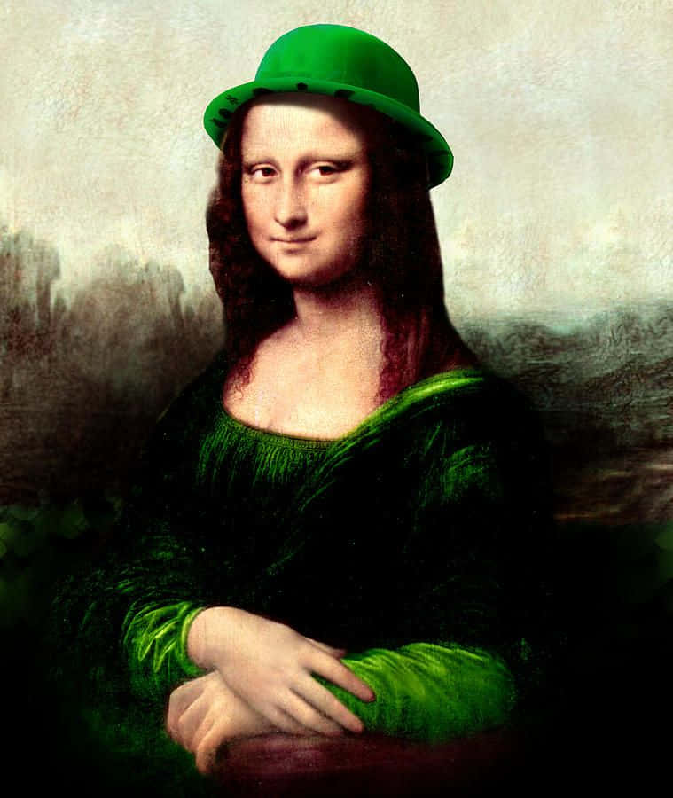 Isang pagpipinta ng isang babaeng may suot na berdeng sumbrero Wallpaper