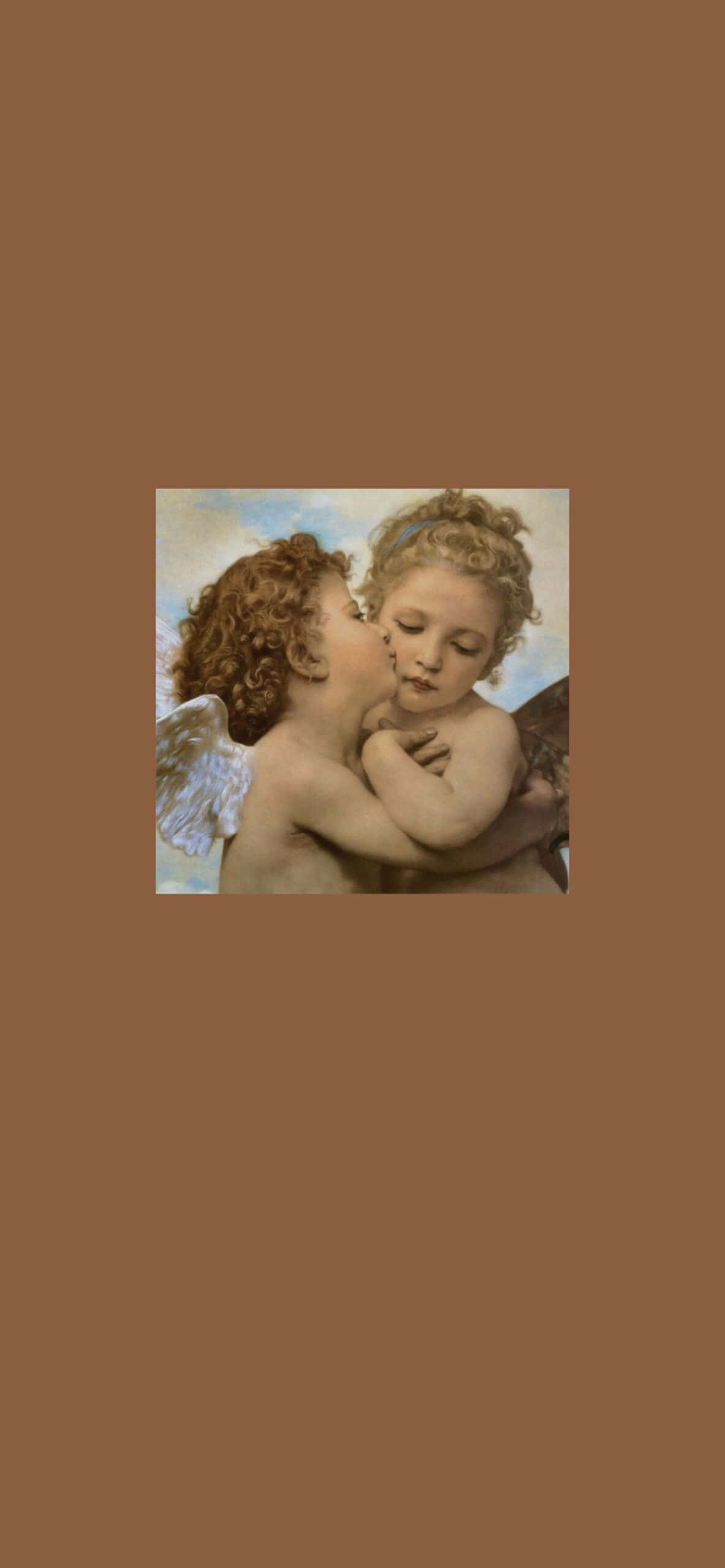isang painting ng dalawang anghel na naghahalikan Wallpaper