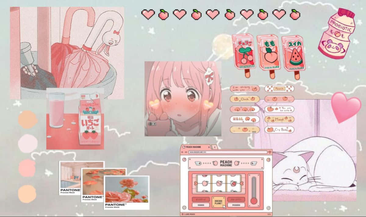Isang payapa at tahimik na eksena sa anime na may malalambot na kulay rosas Wallpaper