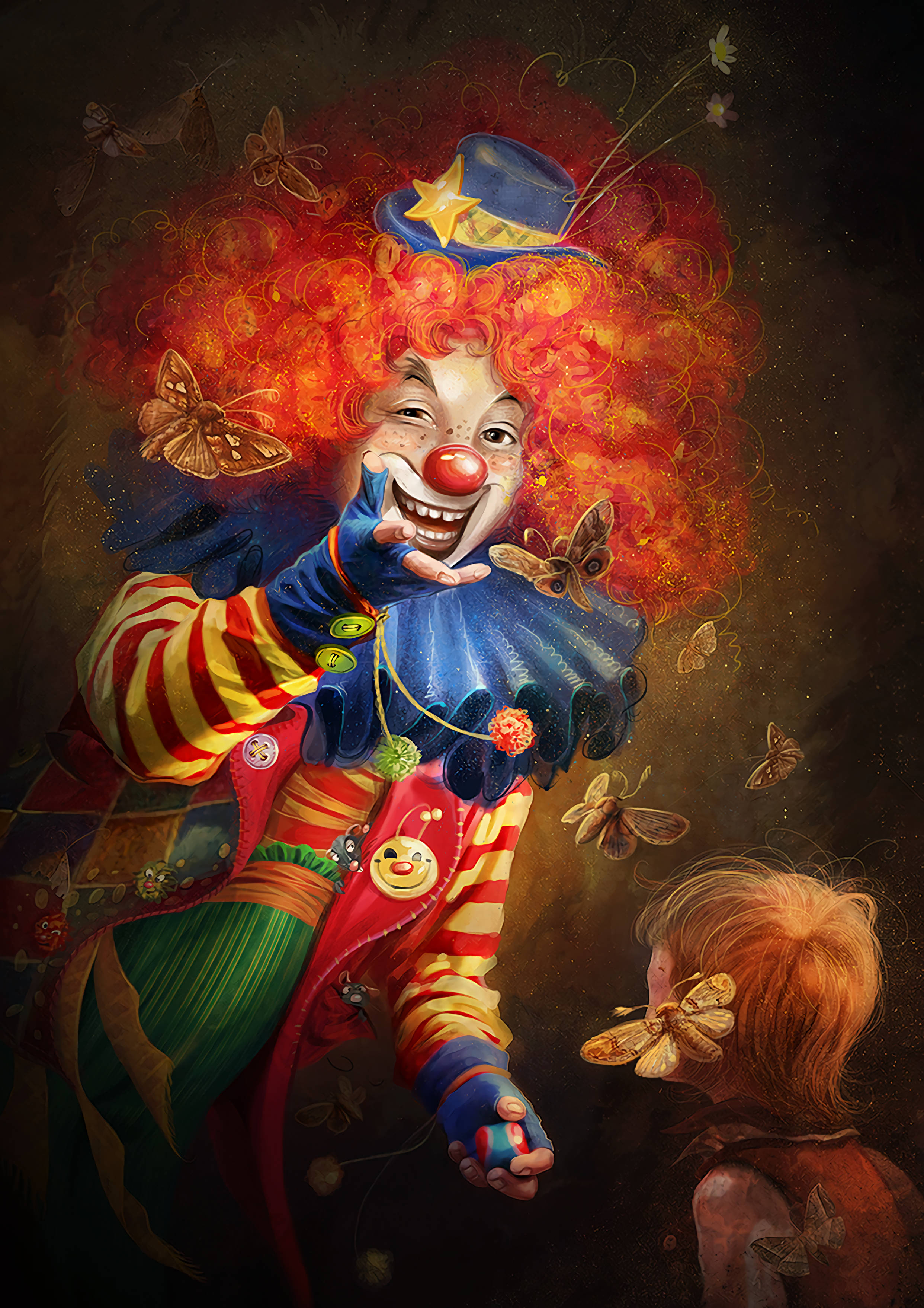isang payaso na may pulang buhok at isang paruparo Wallpaper