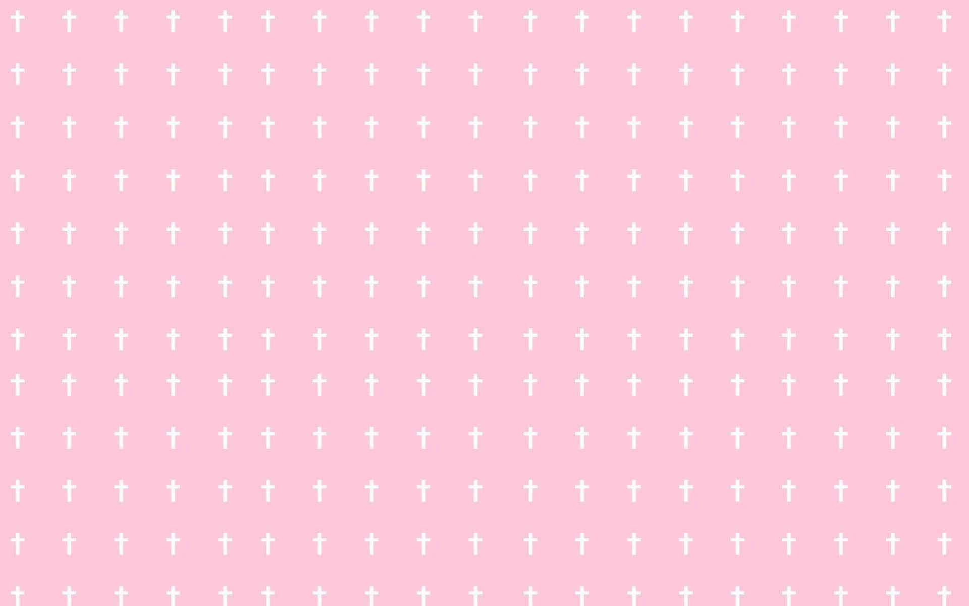 isang pink na background na may mga puting krus Wallpaper