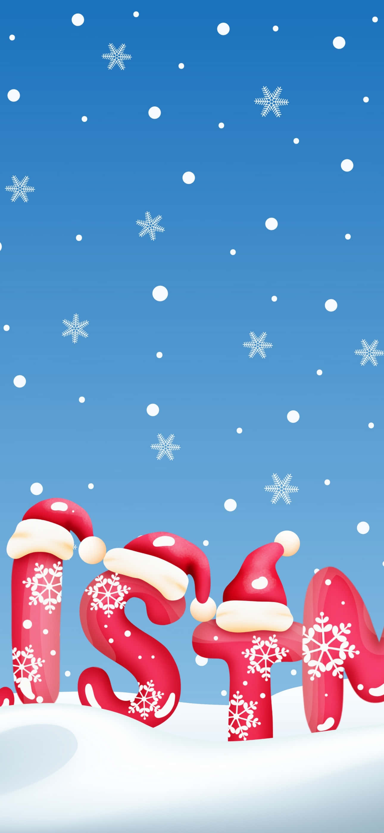 isang puno ng pasko na may santa hats at snowflakes Wallpaper