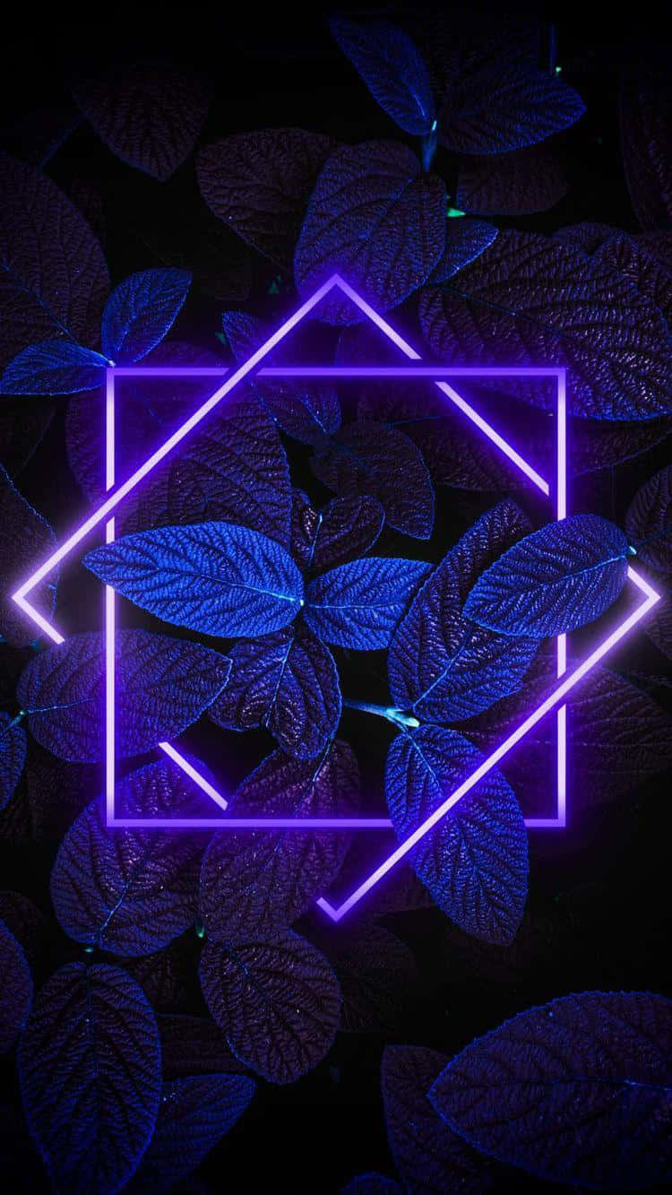 isang purple na neon frame na may mga dahon sa background Wallpaper