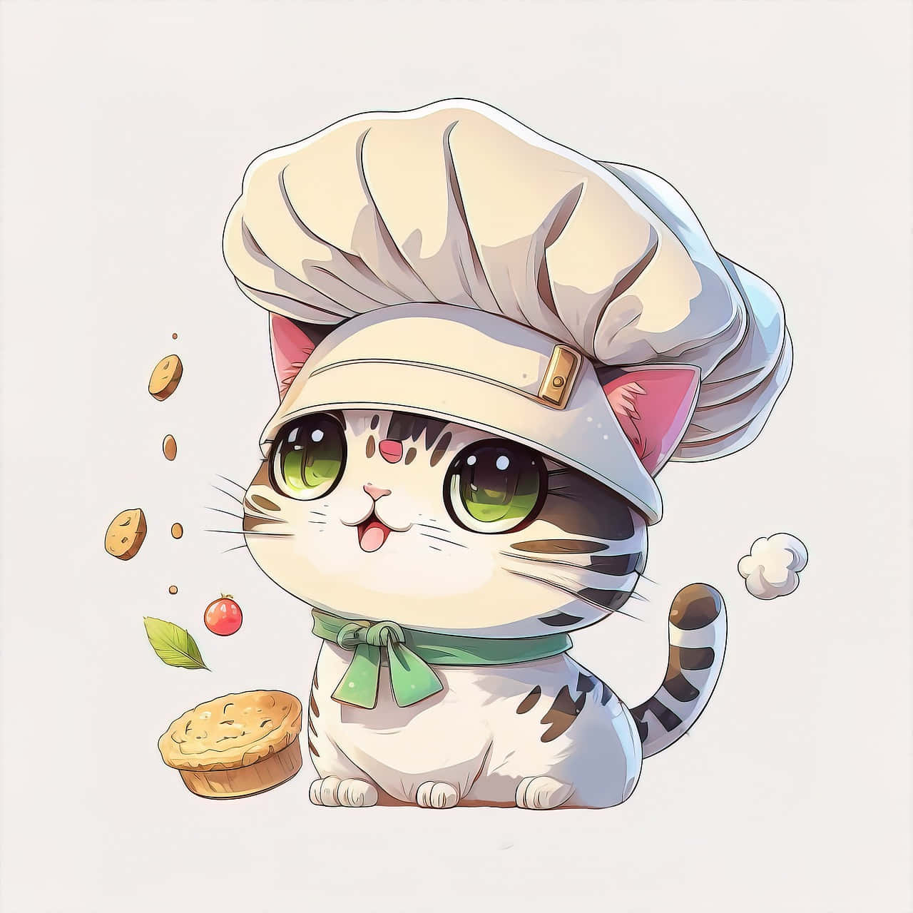 isang pusa na may sombrero ng chef na may hawak na cookie Wallpaper