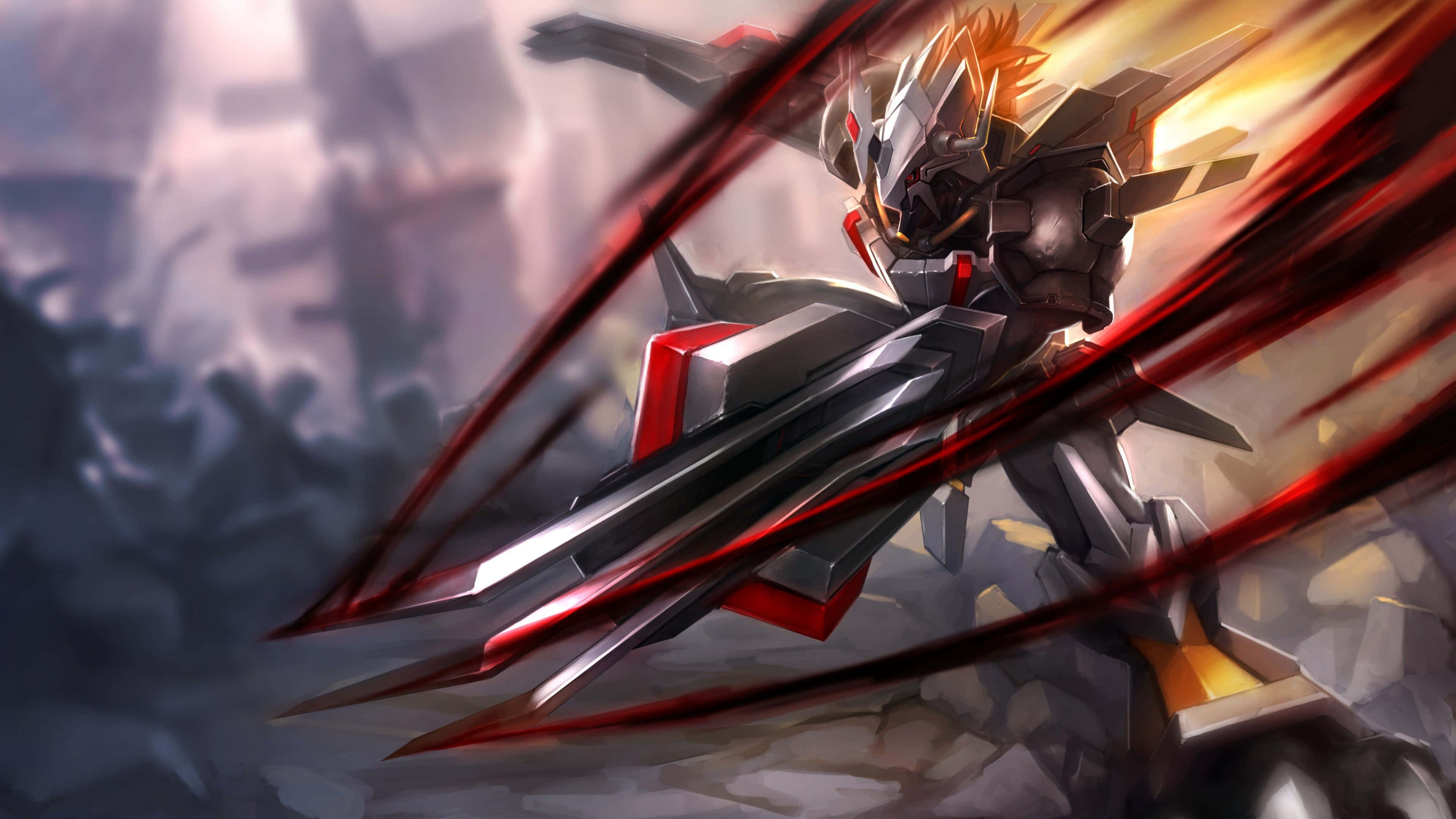 isang robot na may espada at pulang sumbrero Wallpaper