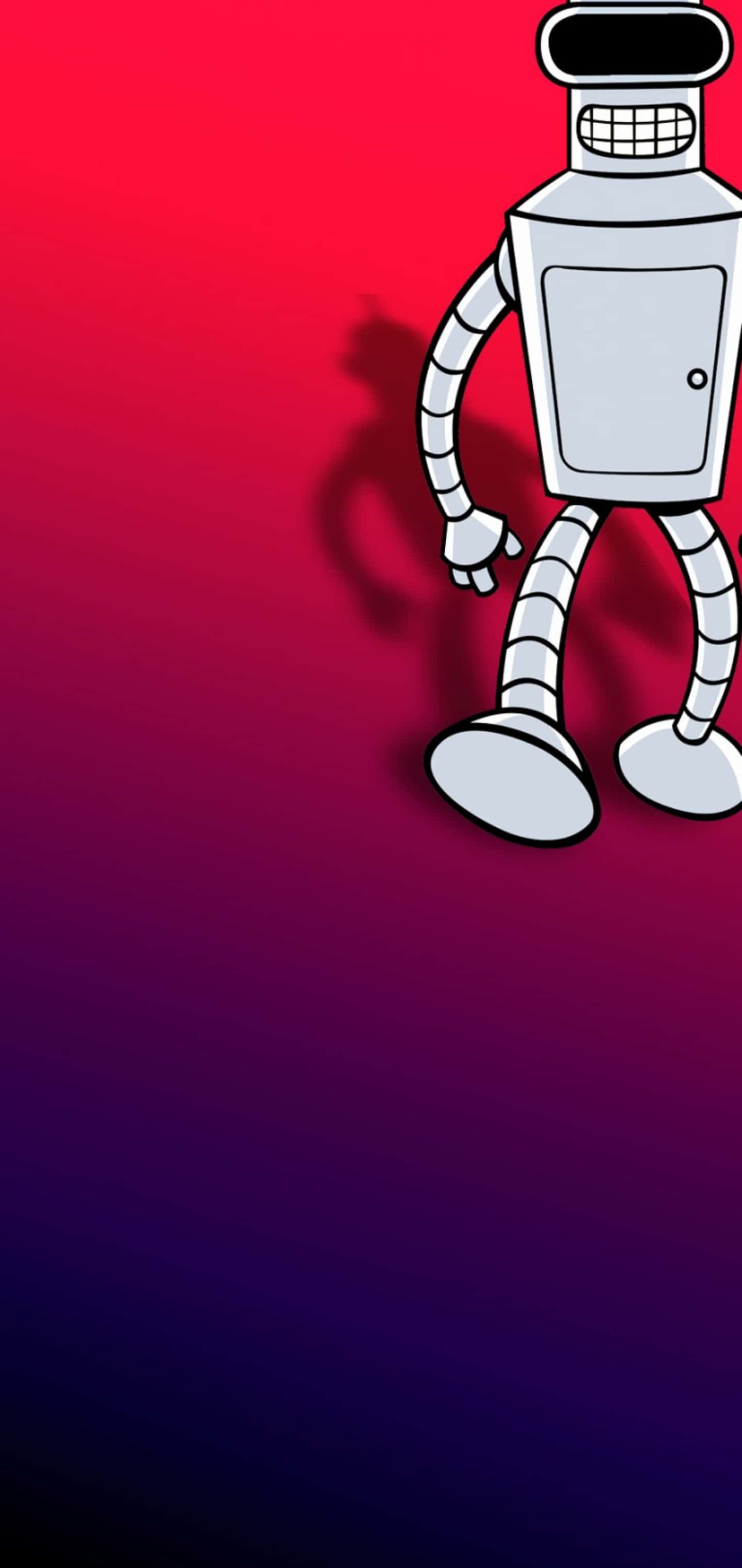 isang robot na nakatayo sa pula at asul na background Wallpaper