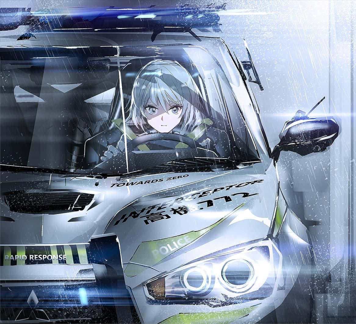 isang sasakyan ng pulis na may batang babae sa upuan ng driver Wallpaper