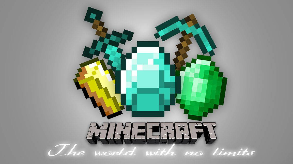 Isang seleksyon ng mga pixelated treasures na matatagpuan sa Minecraft Wallpaper