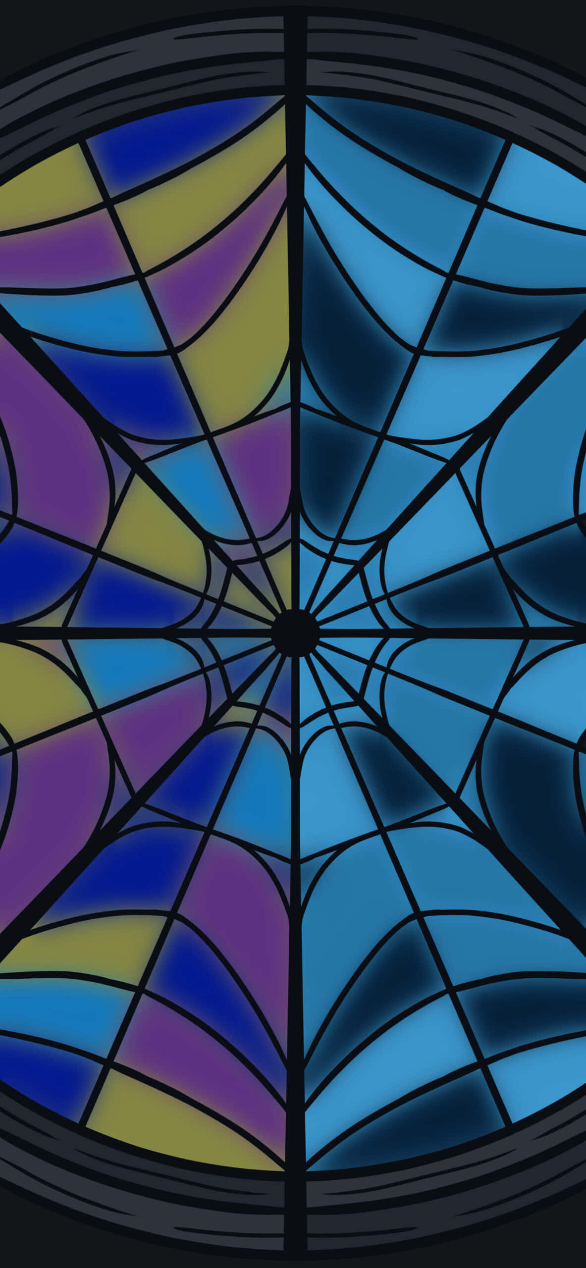 isang stained glass na bintana na may asul at lila na mga kulay Wallpaper