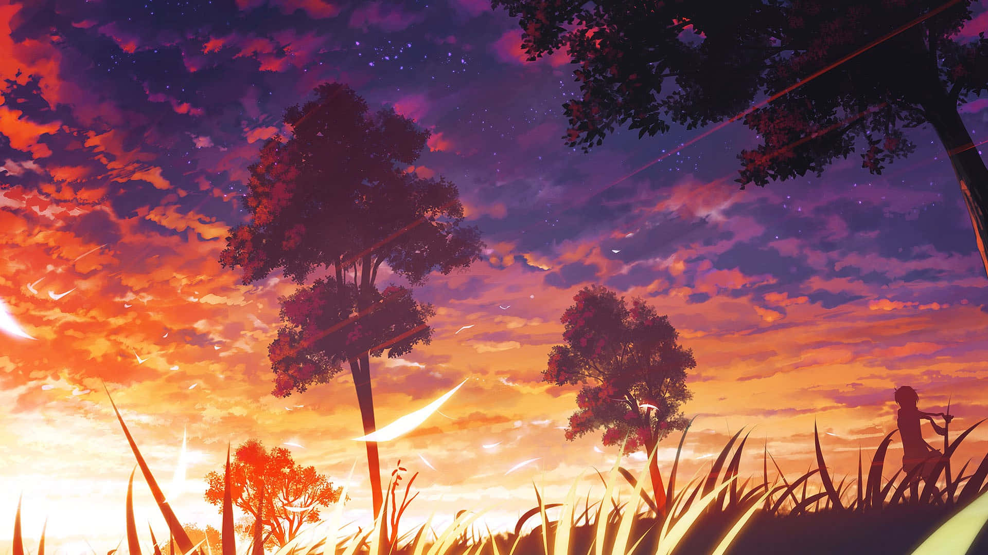Isang tao ang nakatayo sa isang bukid na may mga puno Wallpaper