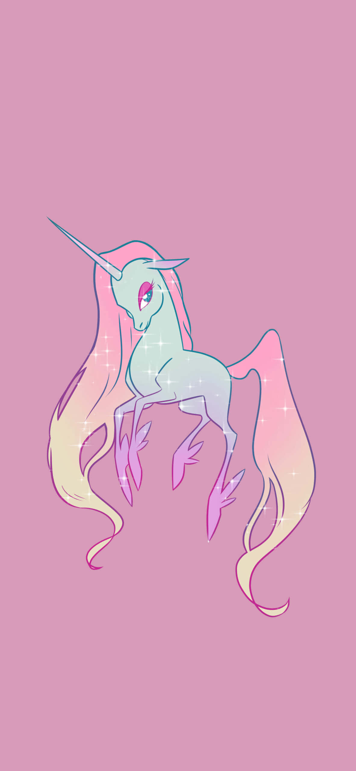 isang unicorn na may mahabang buhok at pink na buhok Wallpaper