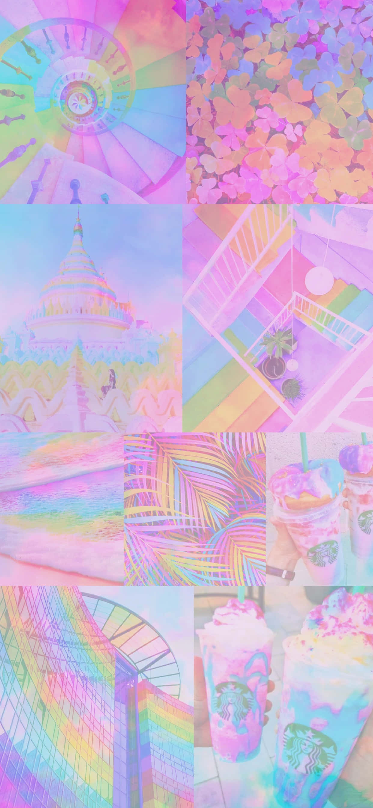 Isang vivid spectrum ng mga kulay sa pink, yellow, at blue Wallpaper