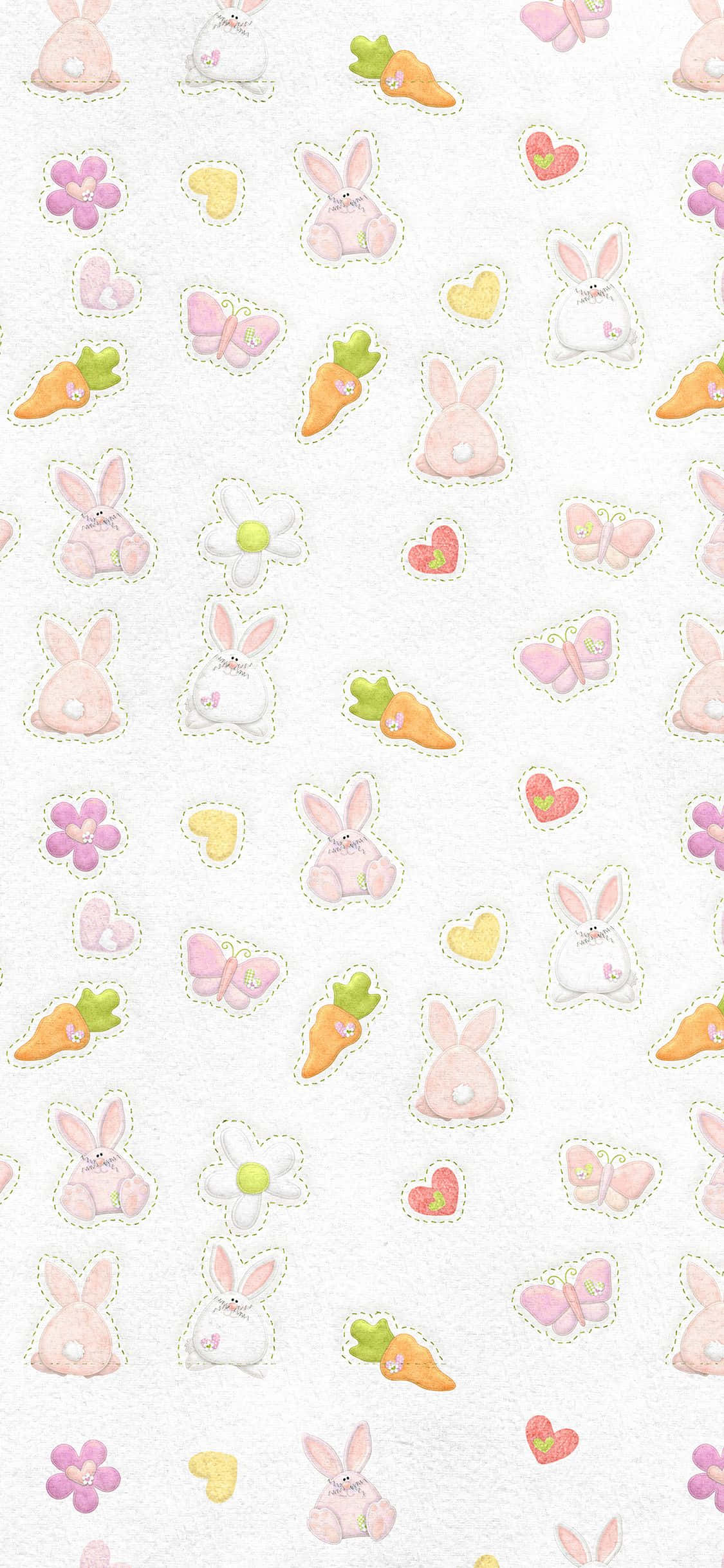 isang white background na may pattern ng mga bunnies at carrots Wallpaper