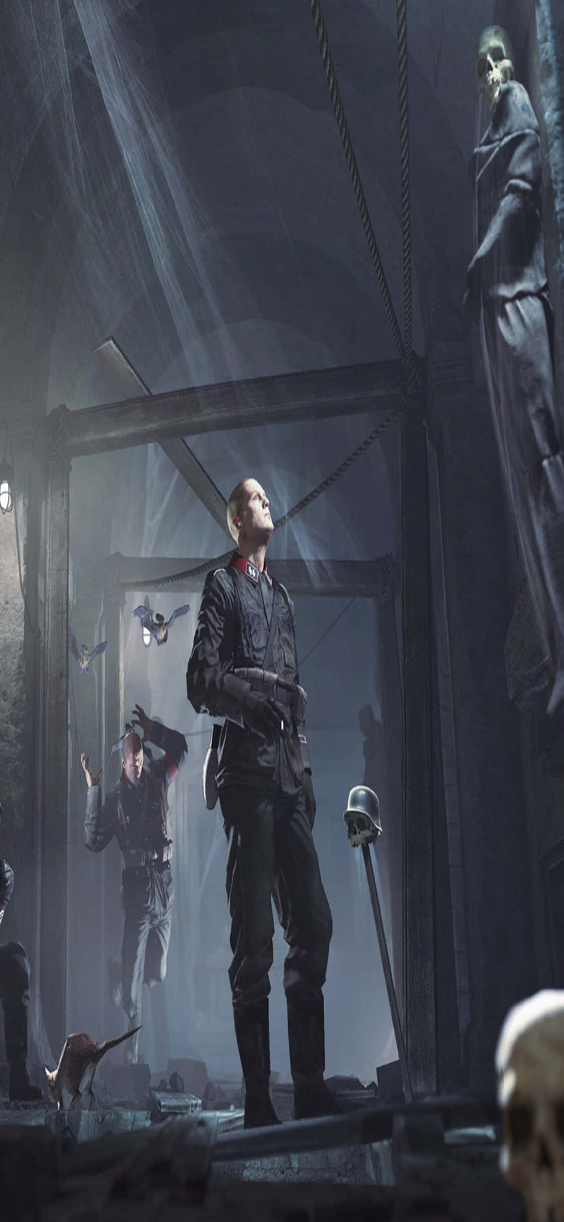 Isawsak ang iyong sarili sa ultimate gaming experience gamit ang iPhone Xs Wolfenstein II Wallpaper