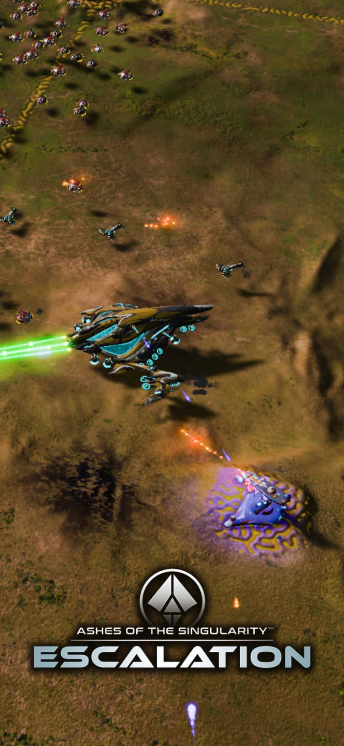isawsaw ang iyong sarili sa intense sci-fi strategy game na Ashes Of The Singularity Escalation sa iPhone X Wallpaper