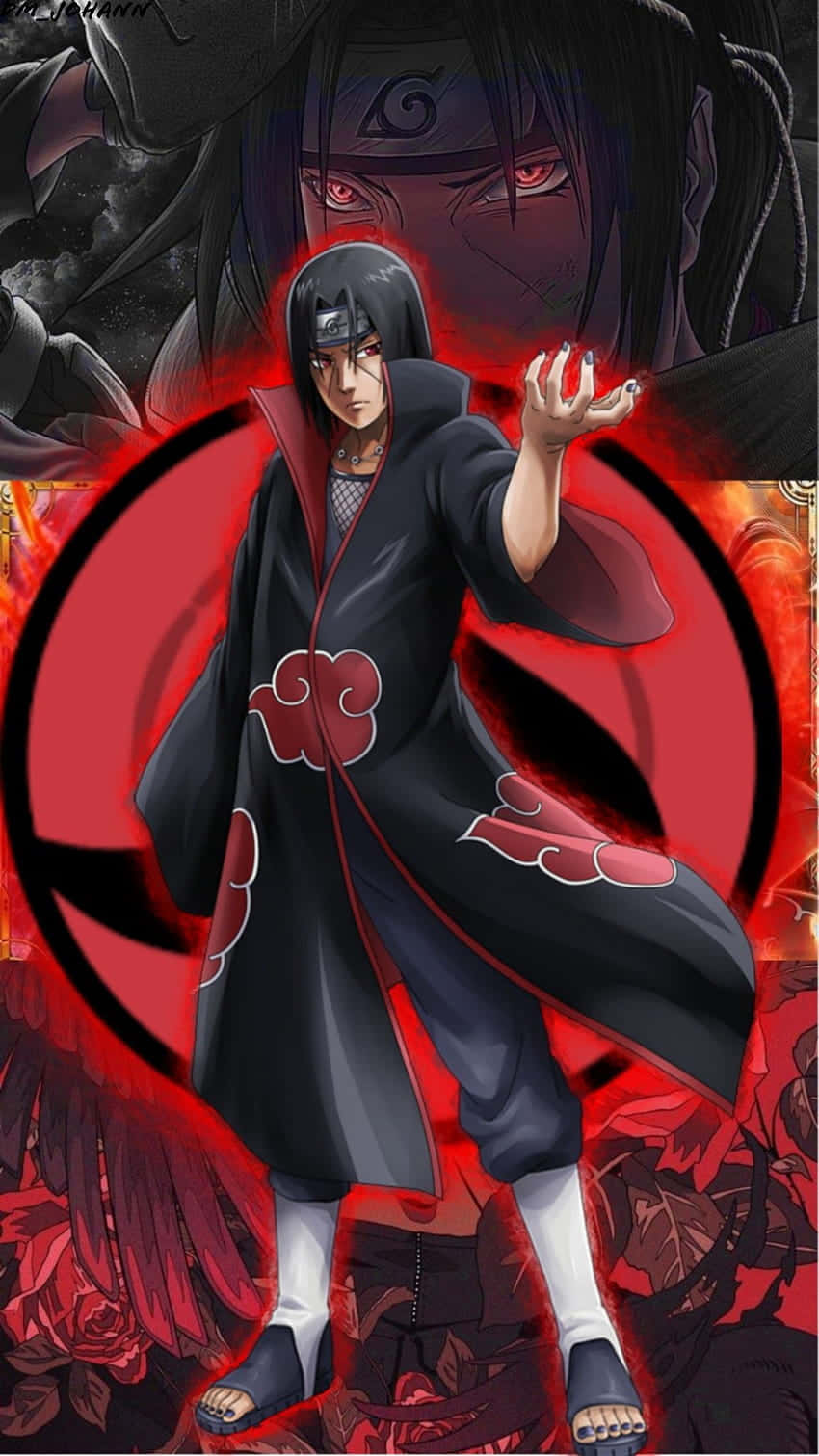 Itachi Uchiha Bilog na Hugis sa Likod na Larawan Wallpaper