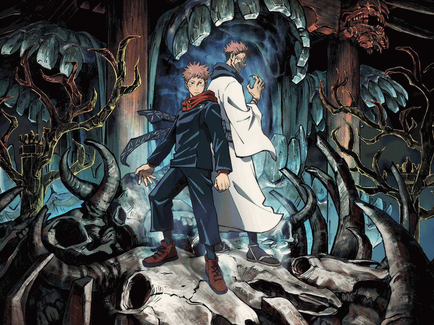 Itadori at Sukuna, isang klasikong pares ng mga bayani ng Jujutsu Kaisen Wallpaper