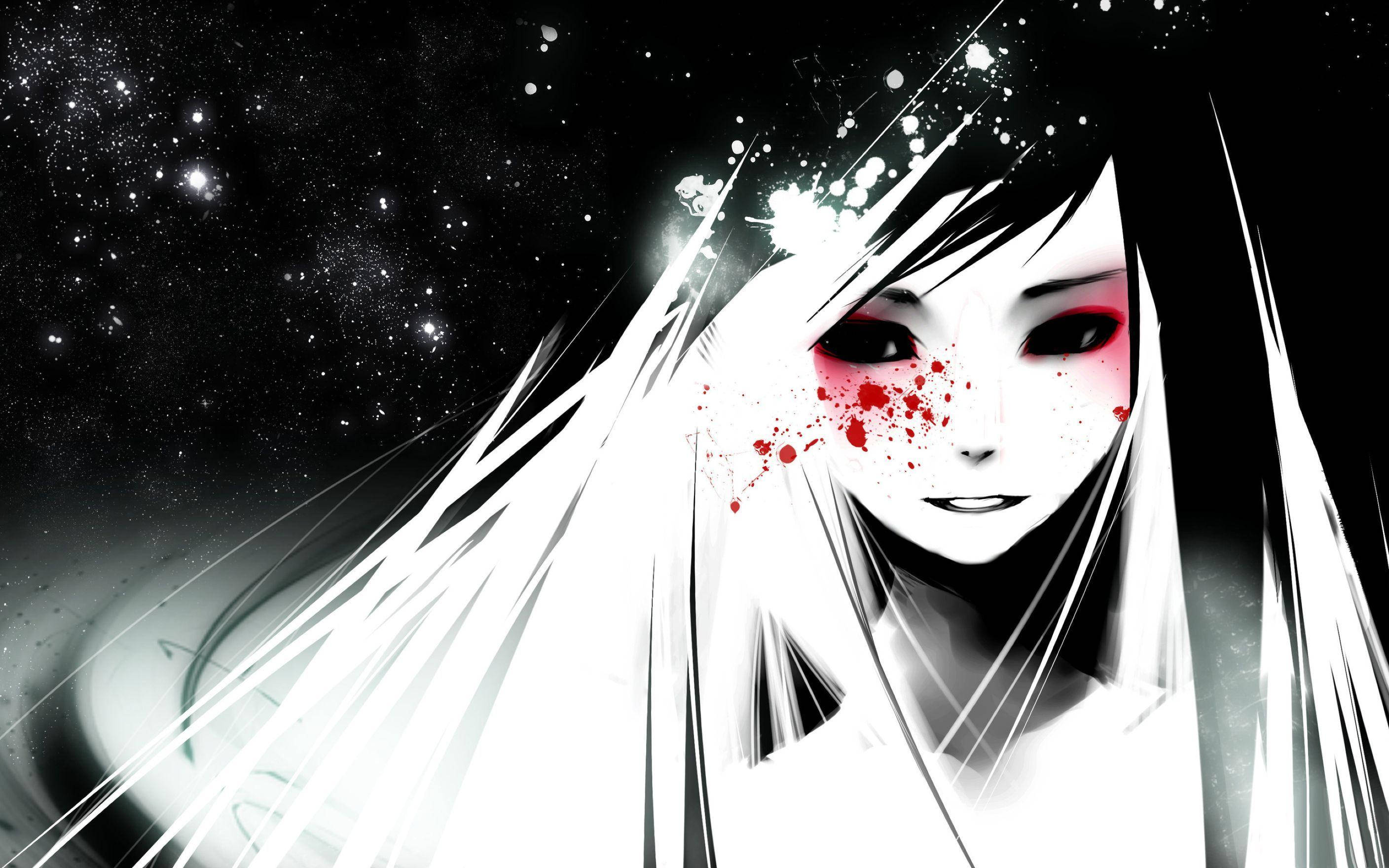Itim at Puti na Anime na May Pulang Mata Wallpaper