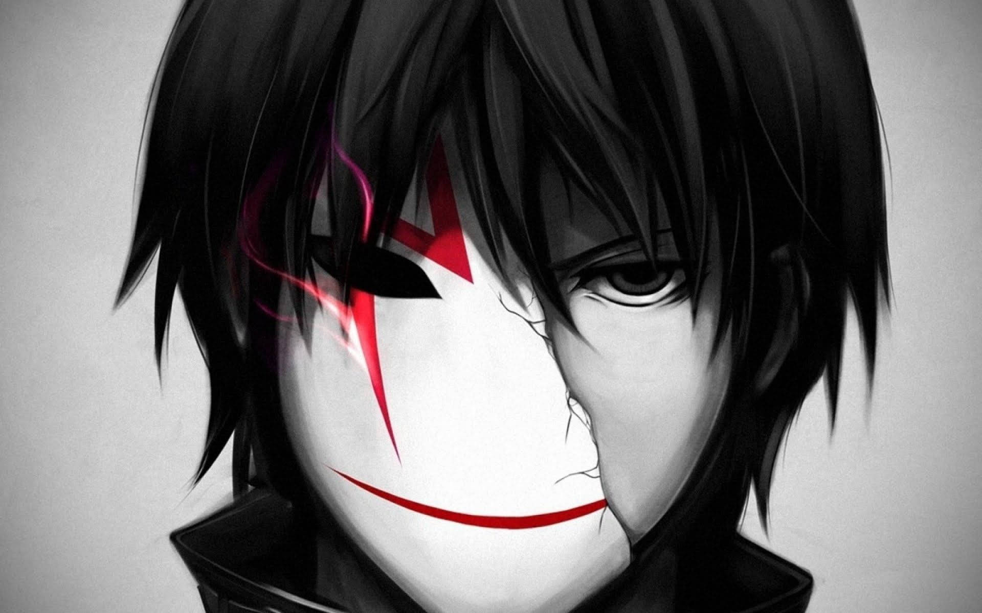 Itim at Puti na Anime na Lalaki na May Maskara Wallpaper