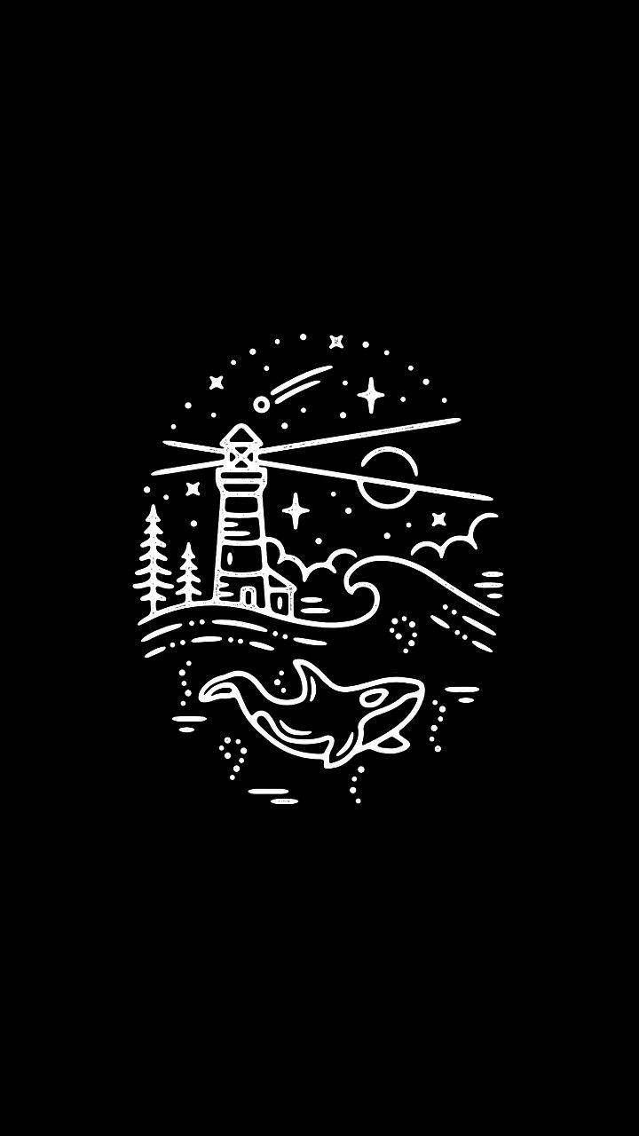 Itim at Puting Aesthetic na Lighthouse Doodle Wallpaper